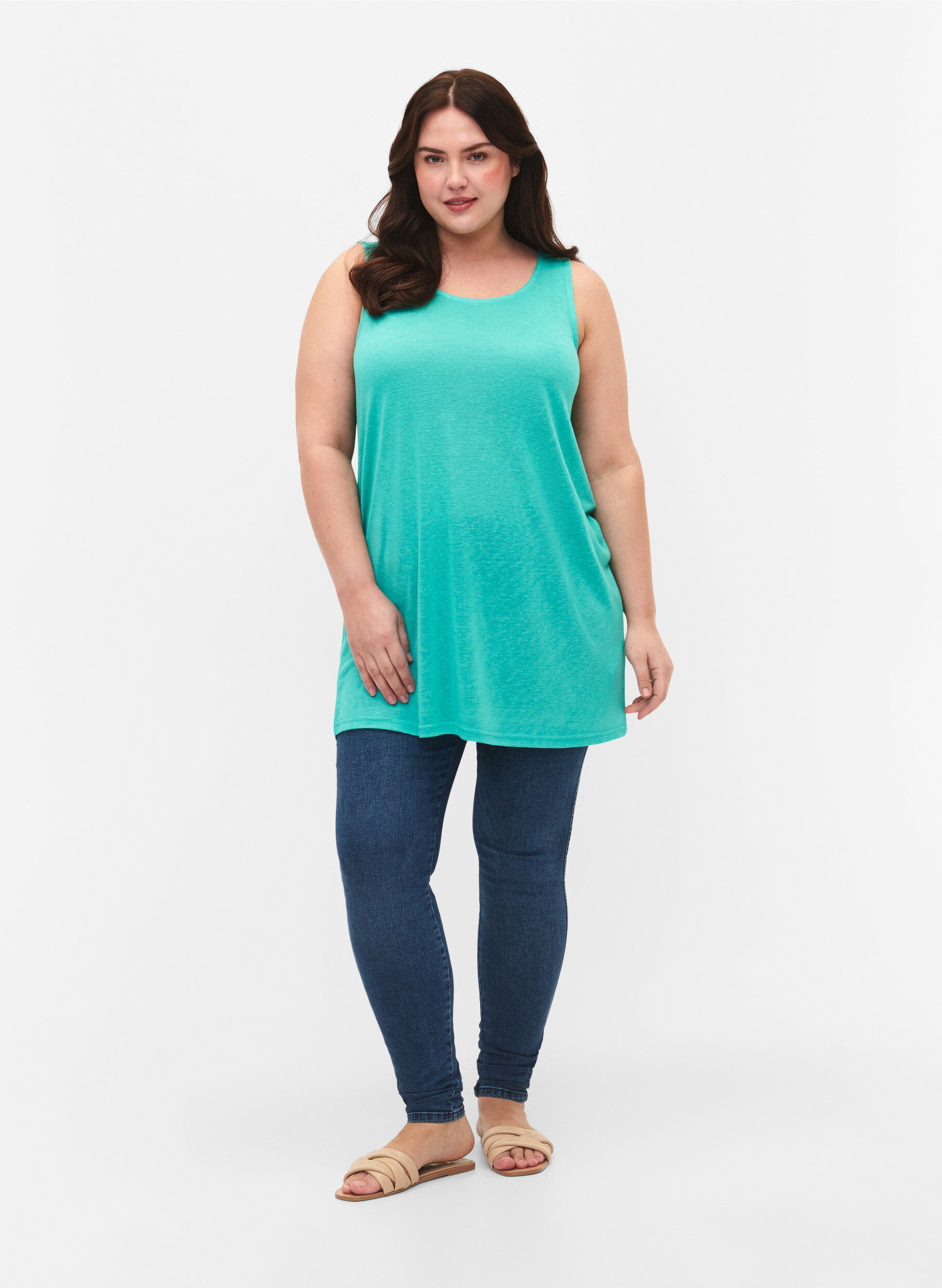 Zizzi Top avec structure et col rond, Turquoise, Model image number 2