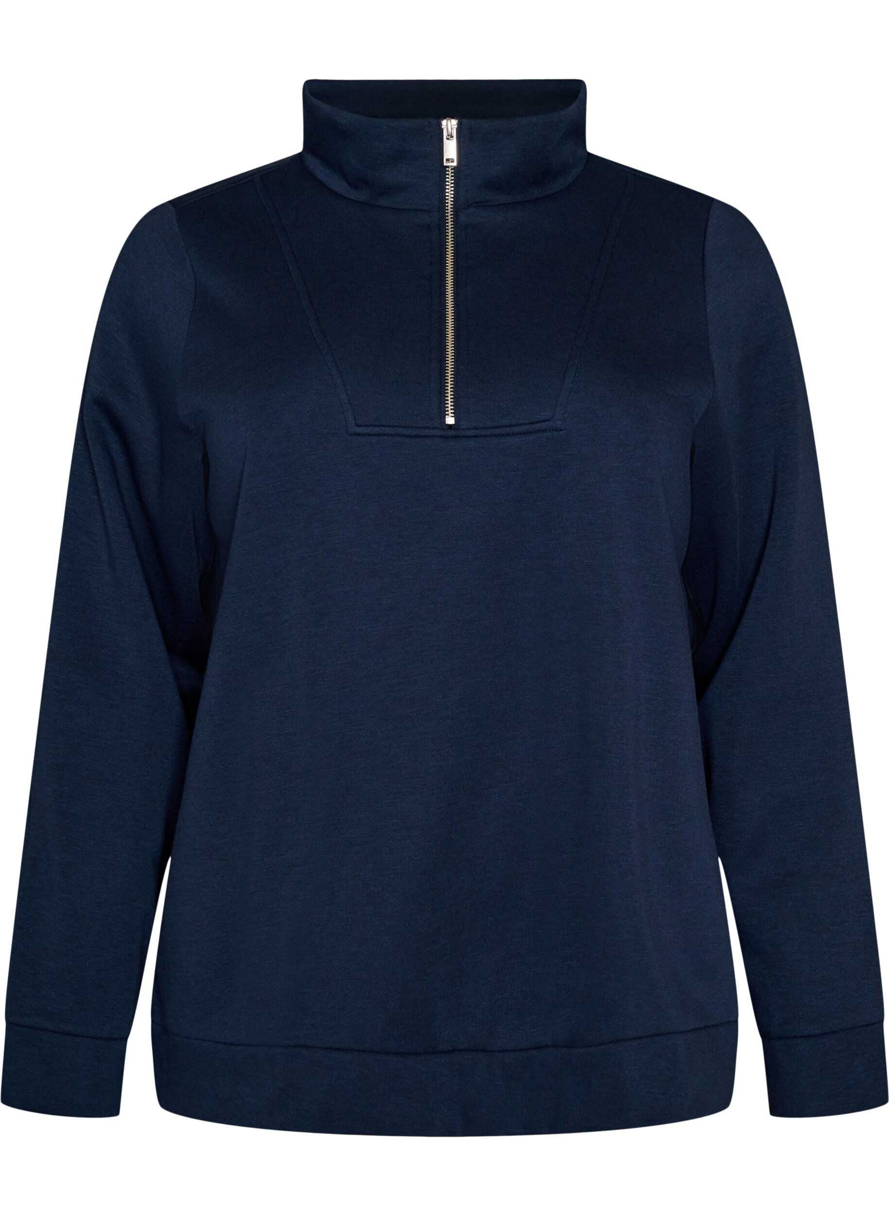 ZizziSweat-shirt avec col montant et fermeture zipp&eacute;e, Bleu, Packshot image number 0