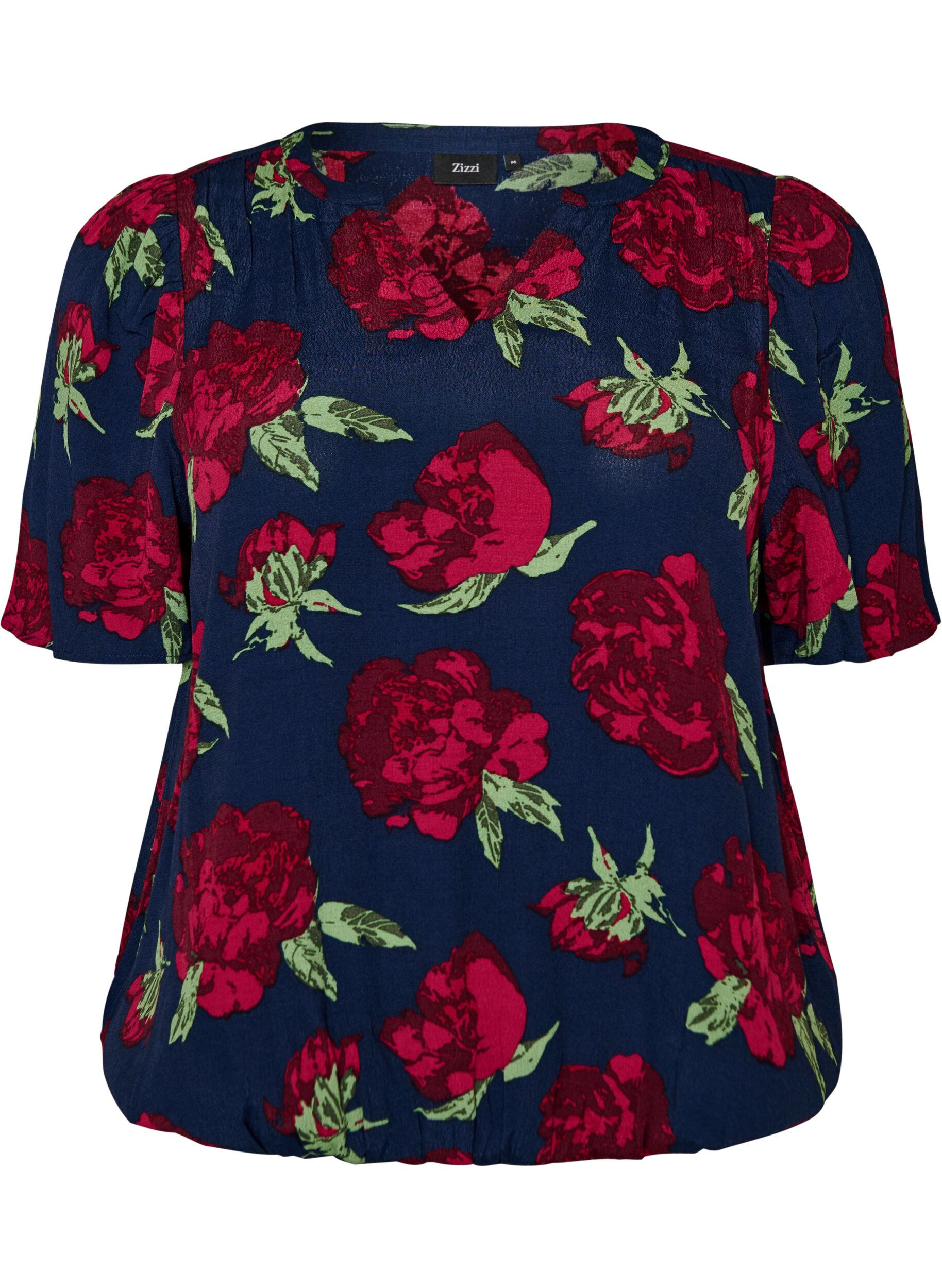 ZizziBlouse en viscose avec imprim&eacute; floral et coupe ballon, Bleu, Packshot image number 0