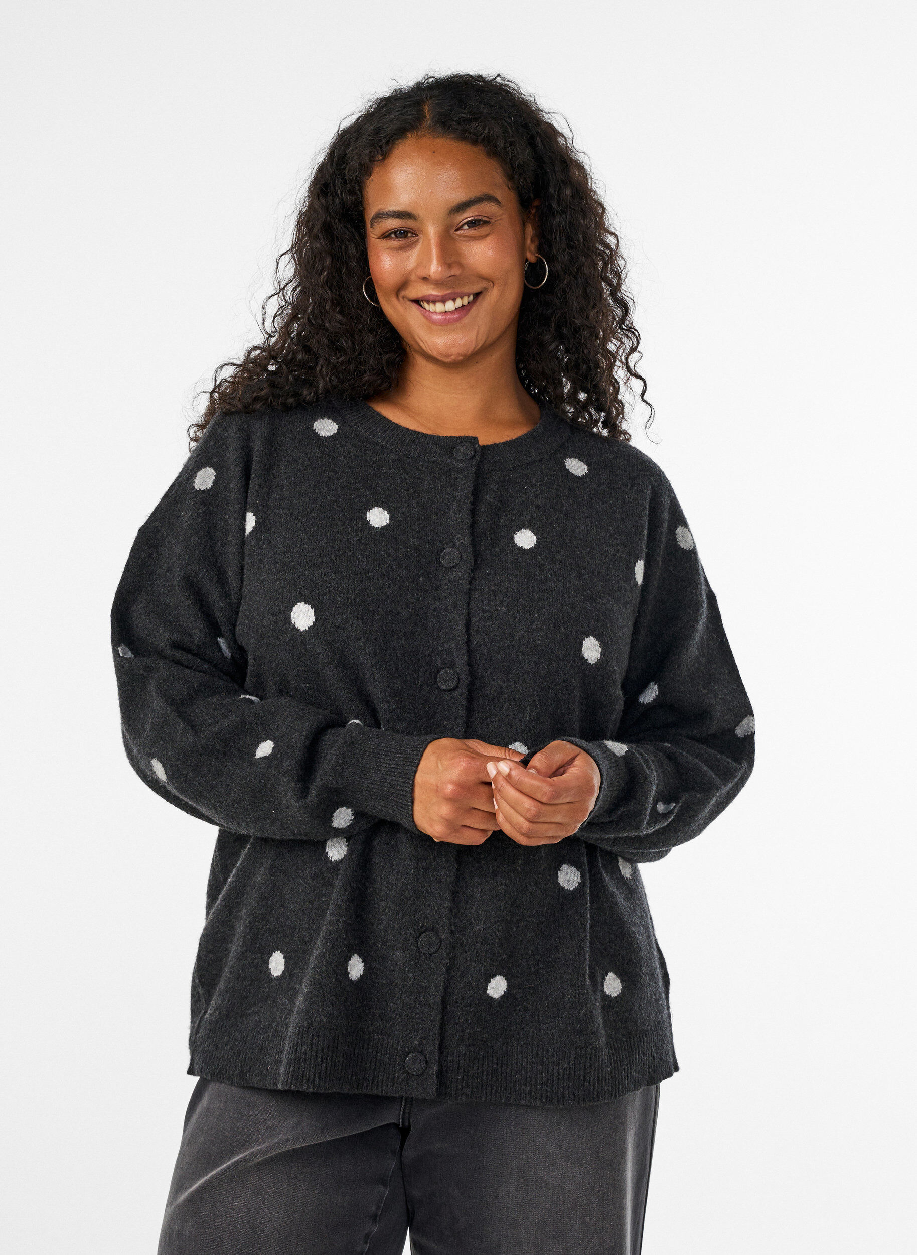 Cardigan &agrave; pois, Gris, Model