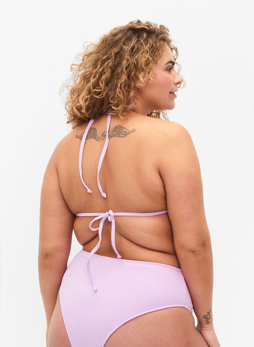 Soutien-gorge de bikini triangulaire avec structure en crêpe, Violet, Model image number 1