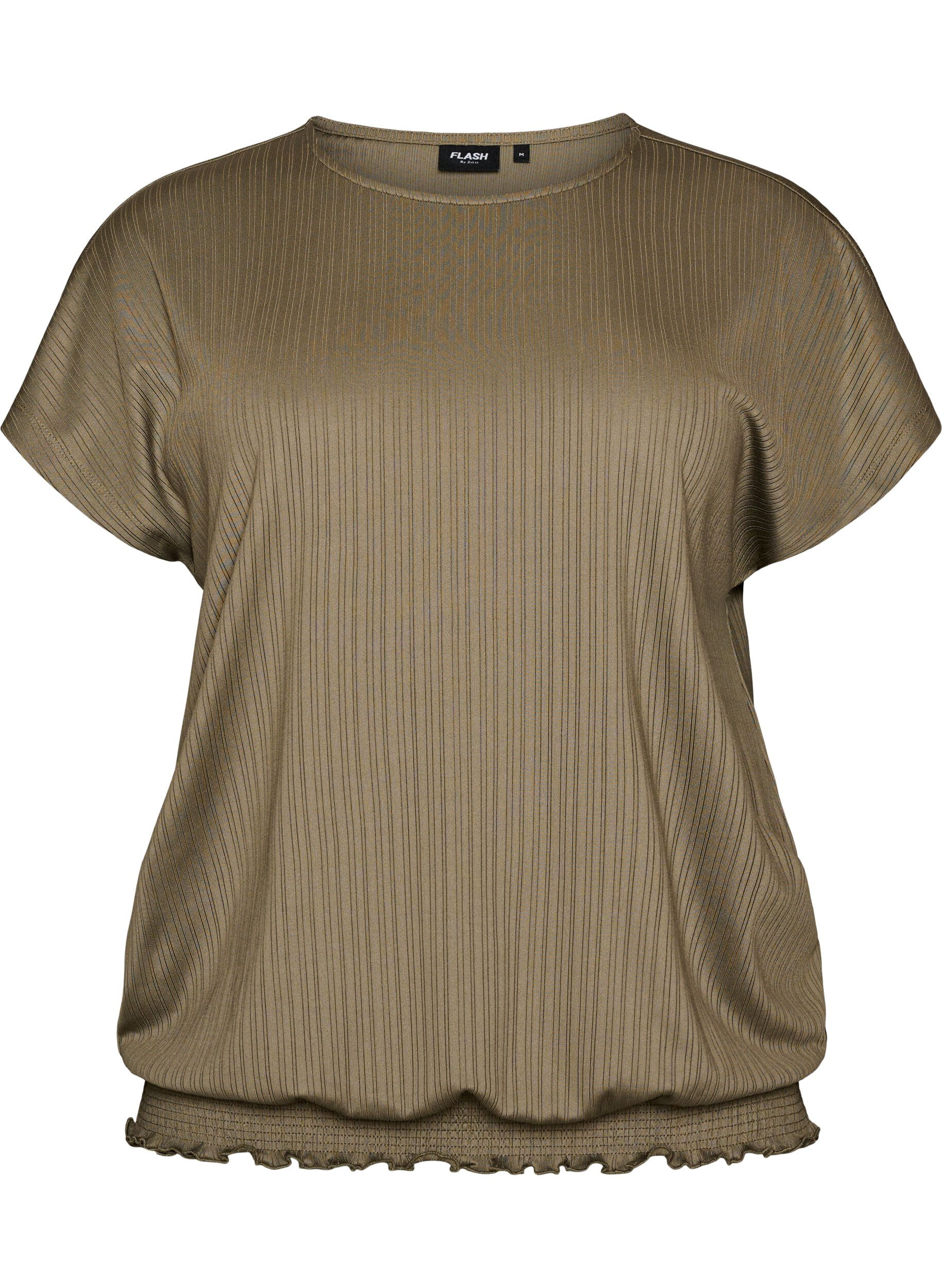 ZizziBlouse en jersey avec rayures textur&eacute;es et ourlet smock&eacute;, Marron, Packshot image number 0