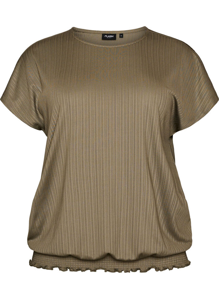 Blouse en jersey avec rayures textur&eacute;es et ourlet smock&eacute;, Marron, Packshot image number 0