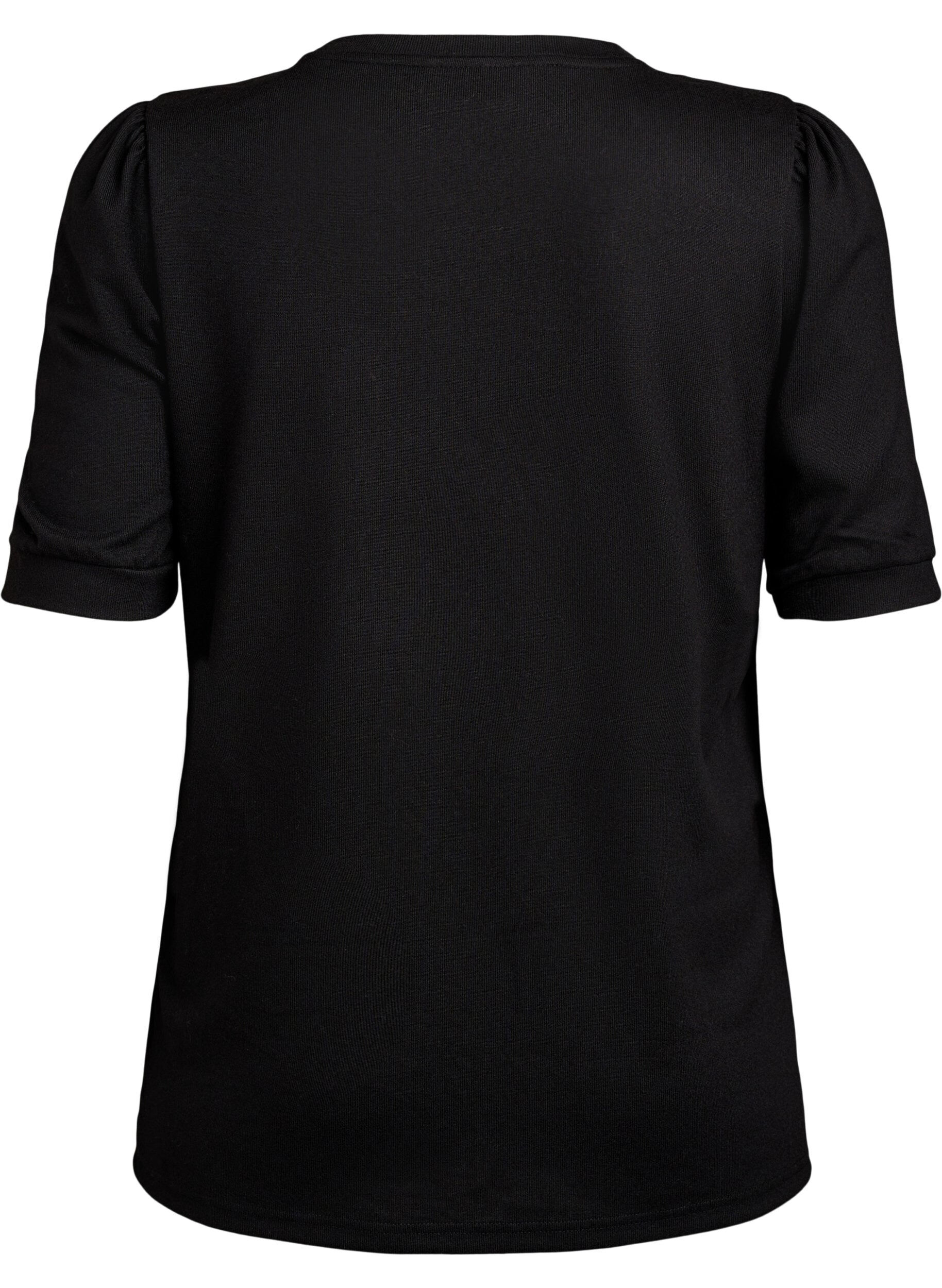 Zizzi Chemisier avec d&eacute;tails boutons et manches courtes bouffantes, Noir, Packshot image number 1