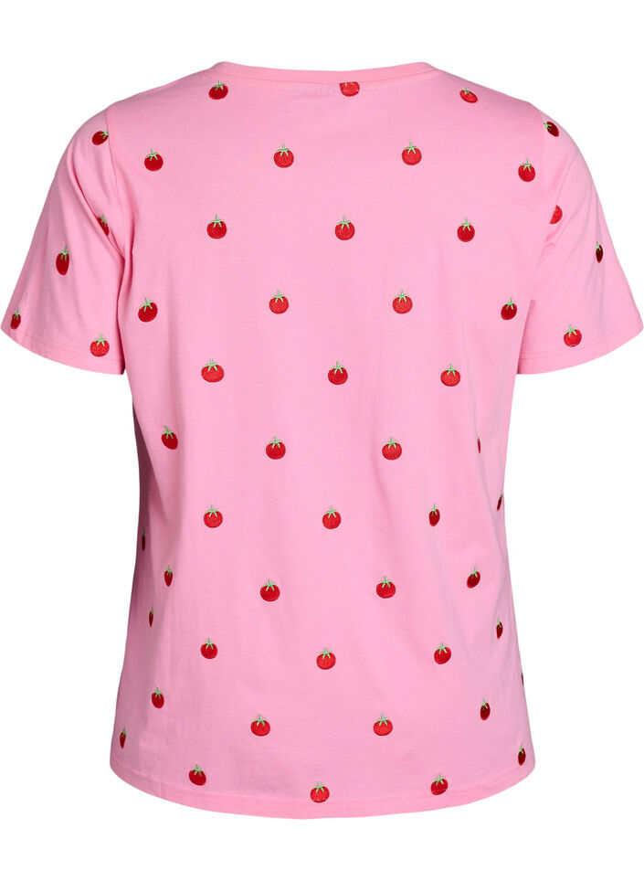 T-shirt en coton biologique avec motifs brod&eacute;s, Rose, Packshot image number 1