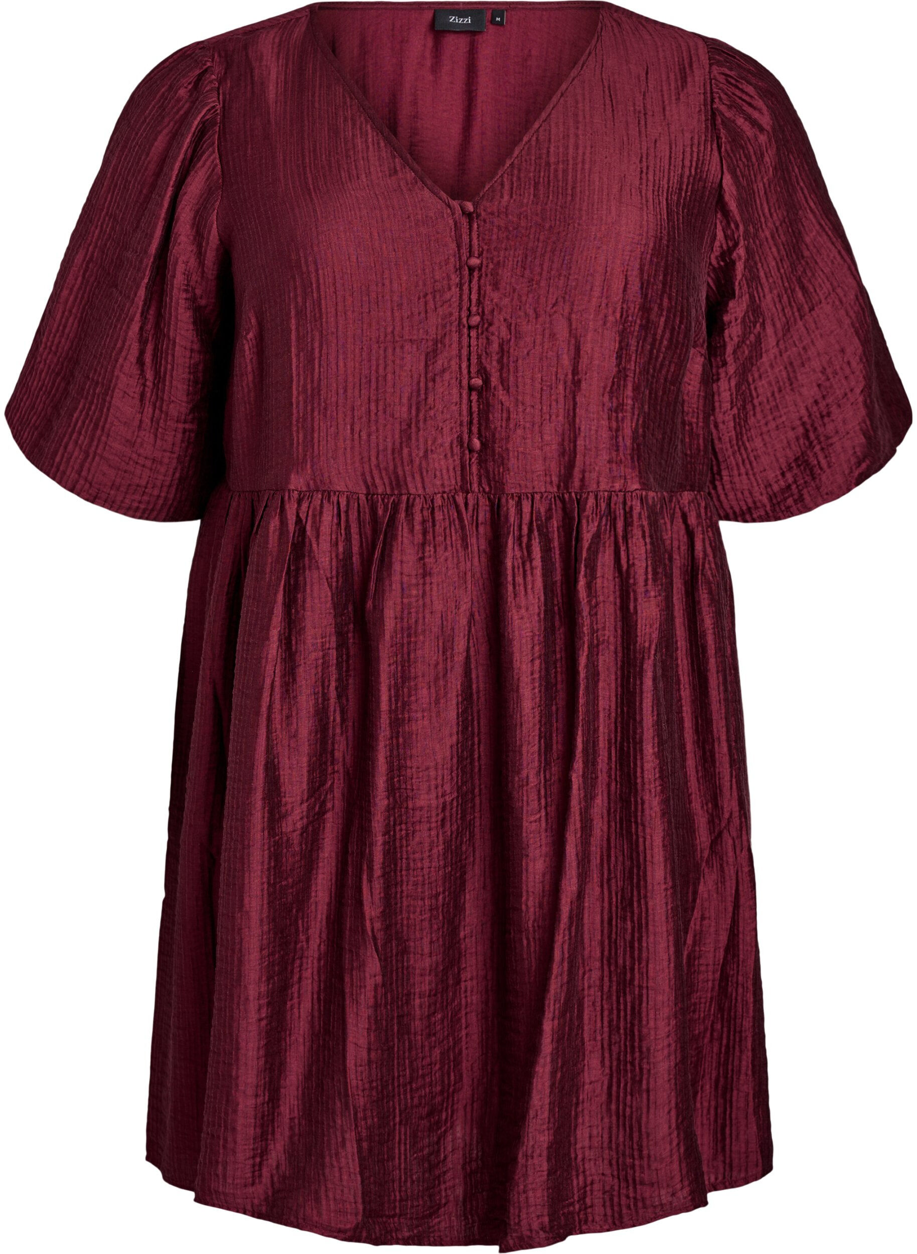 Robe courte textur&eacute;e &agrave; manches courtes bouffantes