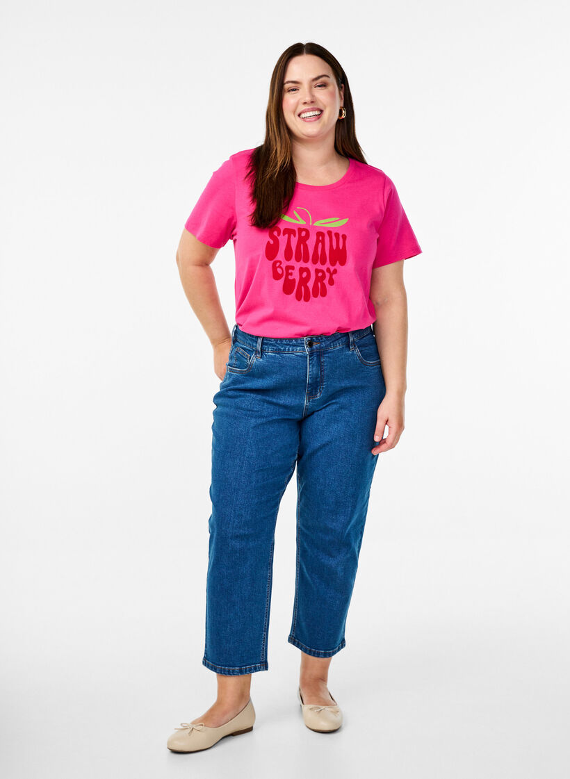 T-shirt en coton avec motif, Raspb. w. Strawberry, Model image number 2