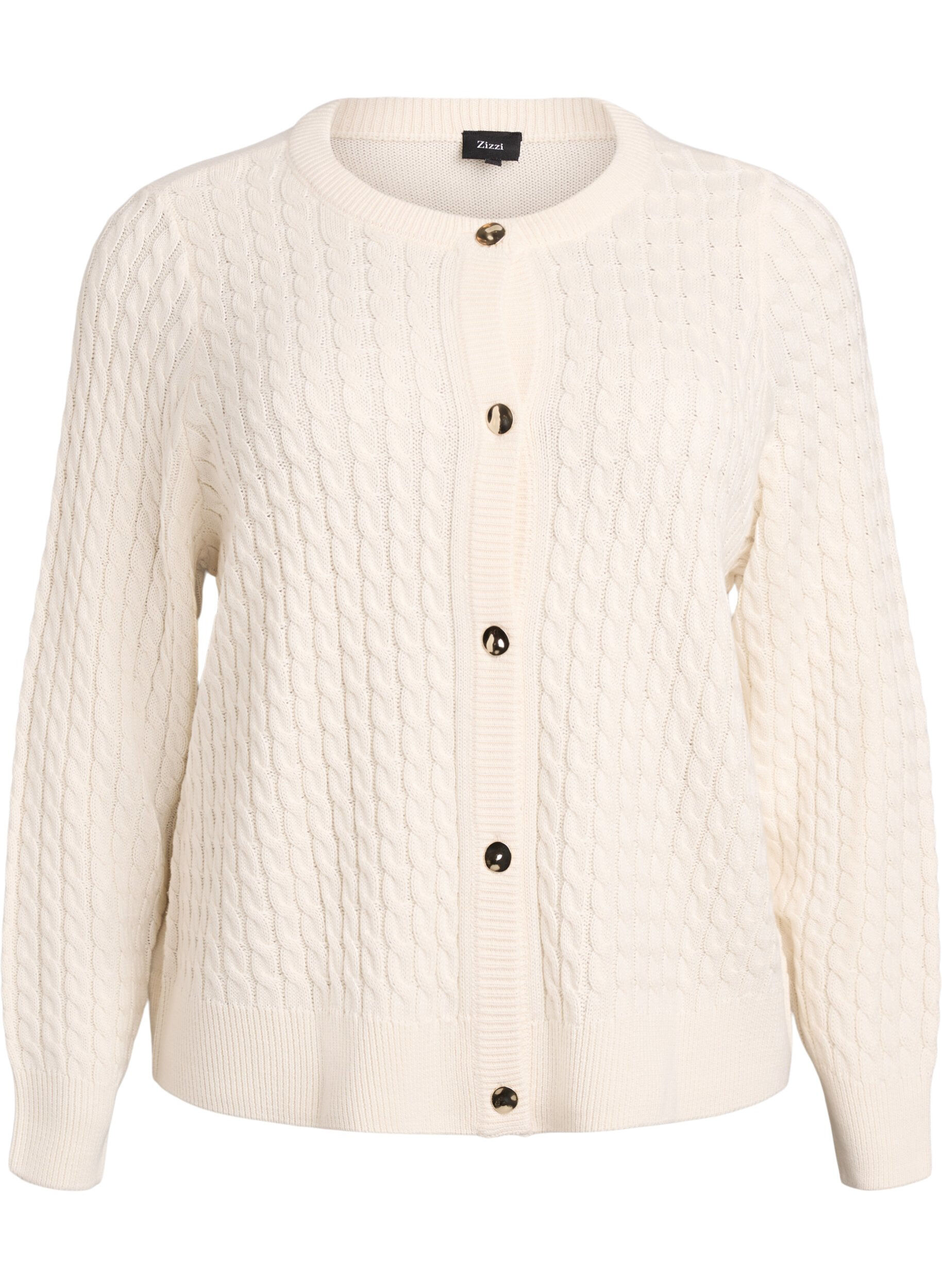 Cardigan en maille torsad&eacute;e avec boutons dor&eacute;s