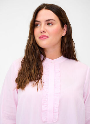Chemise en coton à rayures et volants, Pink Stripe, Model image number 2
