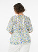 Chemise en coton &agrave; manches courtes avec col V, Bleu, Model image number 2