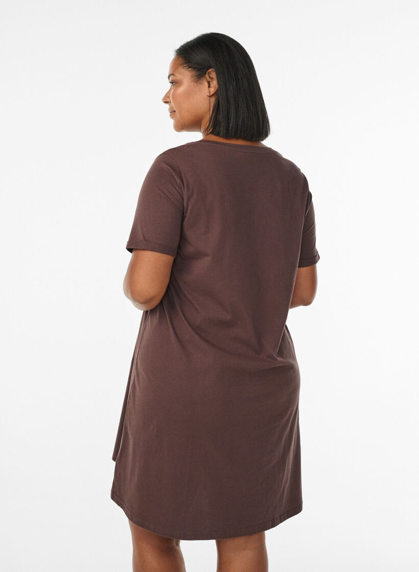 Chemise de nuit &agrave; manches courtes en coton biologique, Marron, Model image number 2