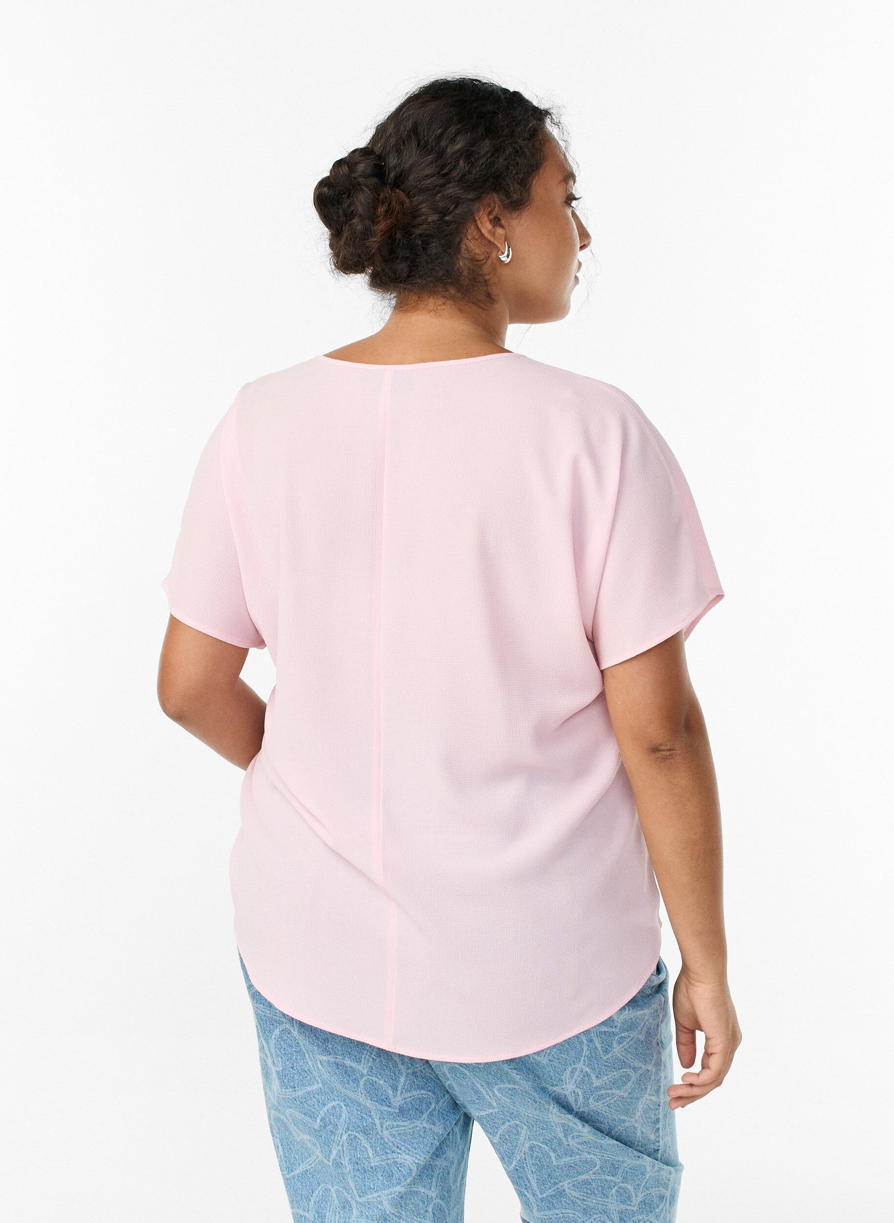 ZizziBlouse &agrave; manches courtes et encolure ronde, Rose, Model image number 2
