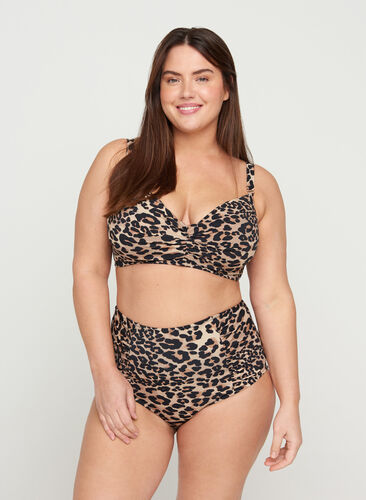 Bas de bikini taille haute à imprimé fleuri, Leopard Print, Model image number 0