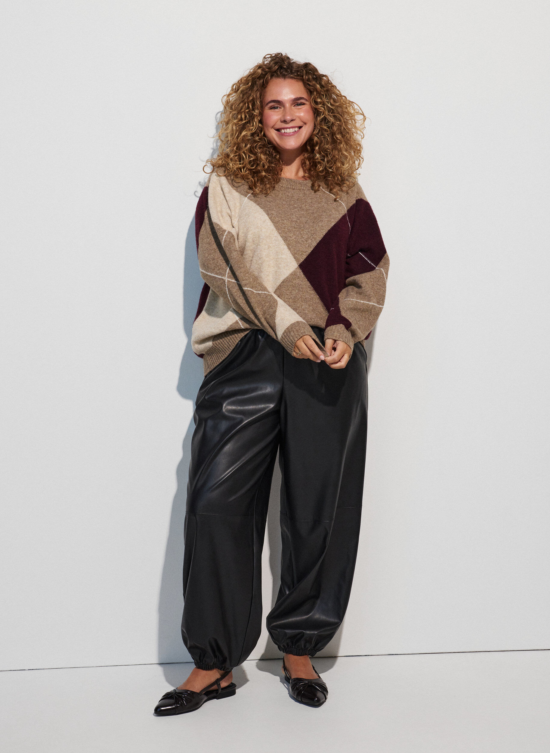 ZizziTricot &agrave; motif arlequin, Camel, Model image number 1