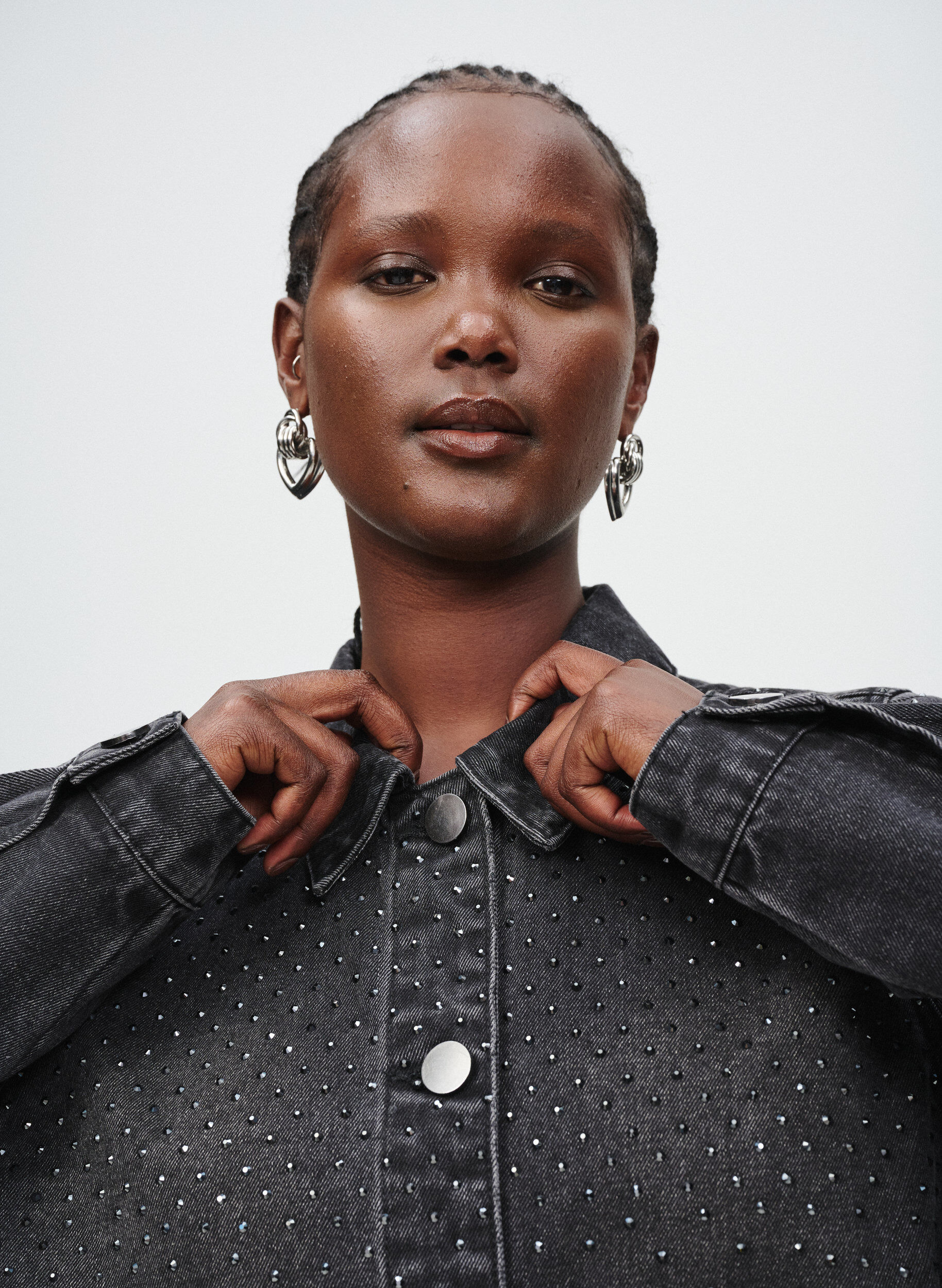 Zizzi Veste en jean avec strass et grandes poches avant, Gris, Image image number 0