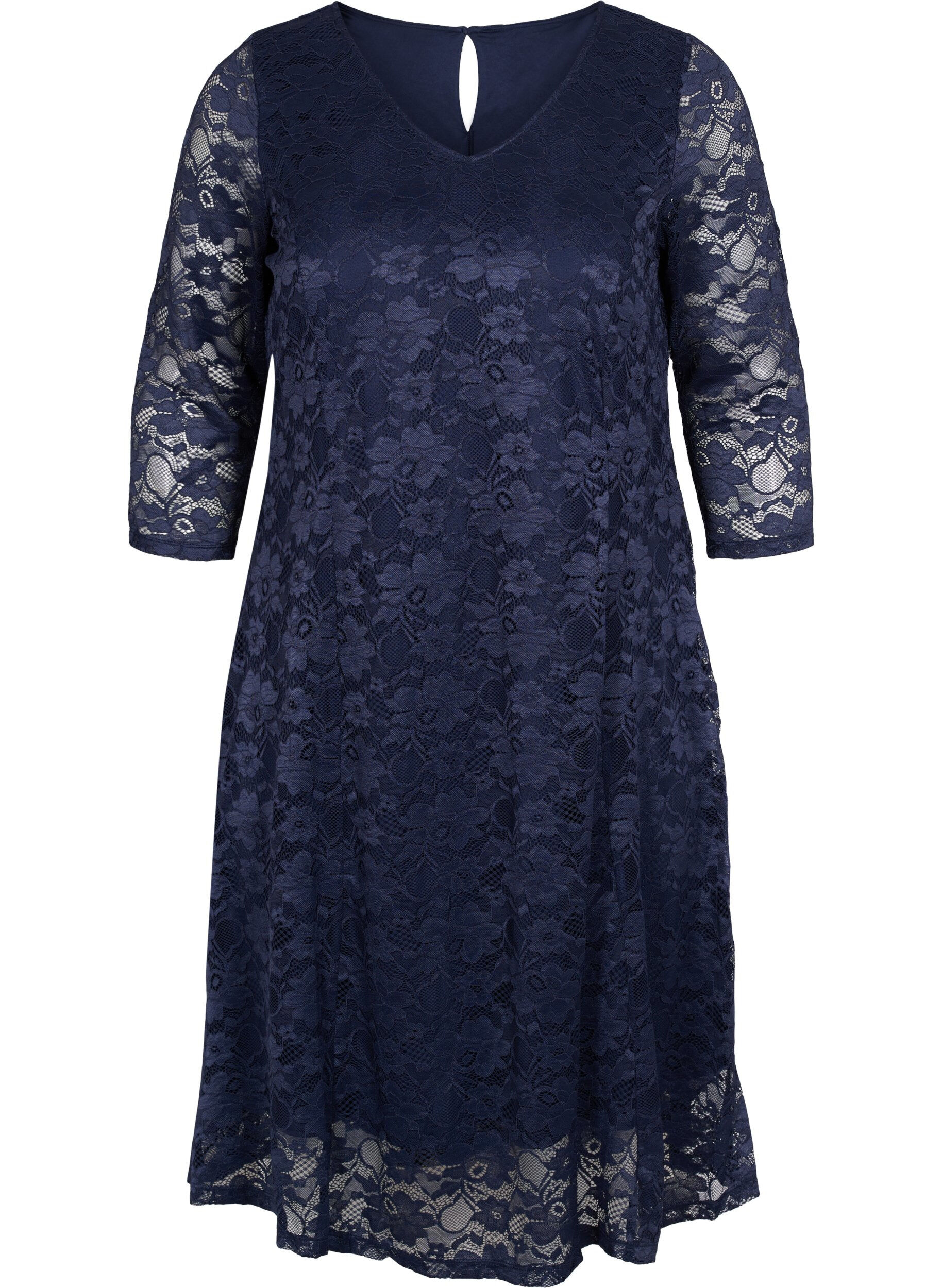 Zizzi Robe en dentelle manches 3/4, Navy Blazer, Packshot image number 0