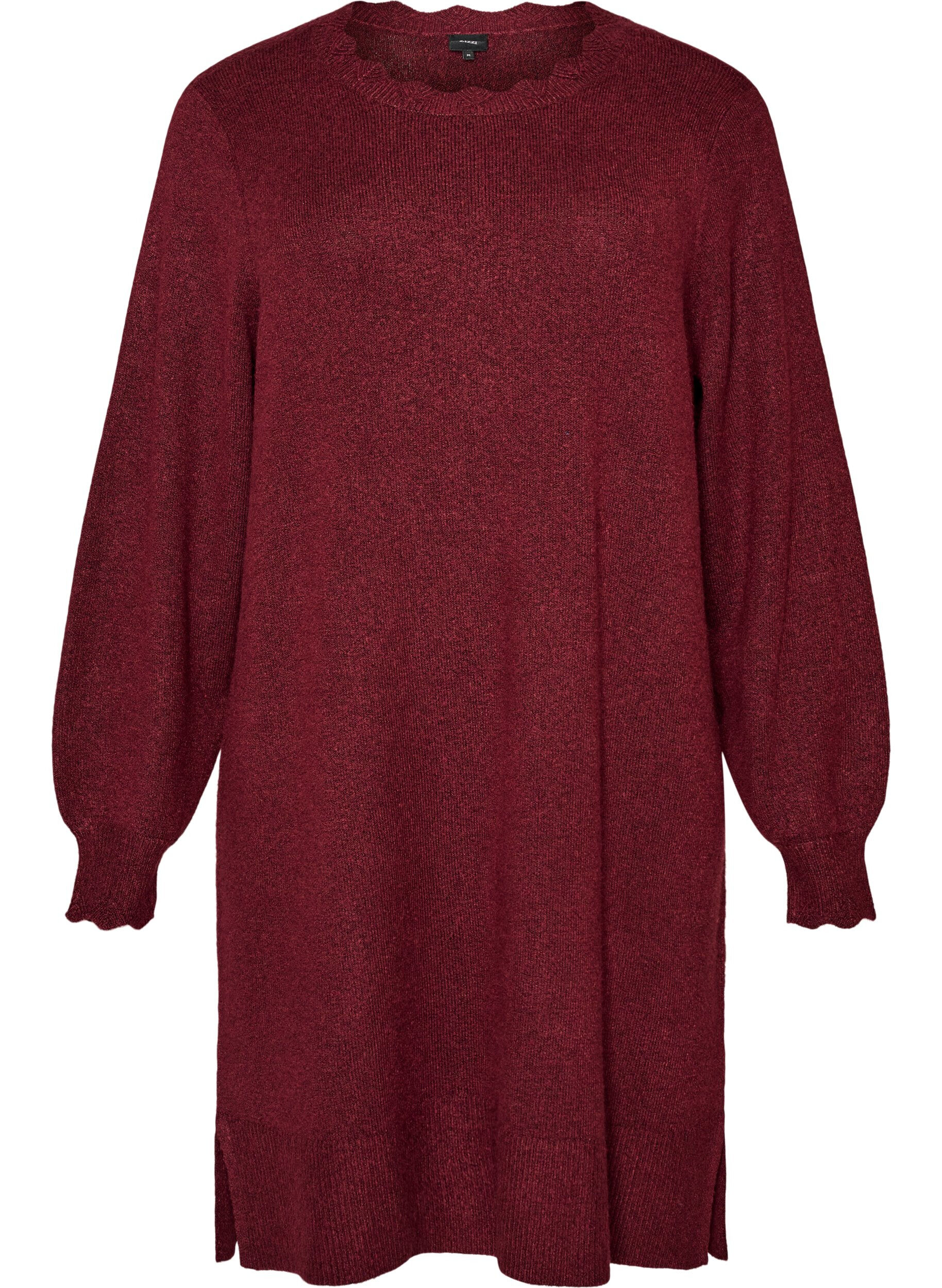 ZizziRobe courte en maille avec ourlet ondul&eacute; et fentes, Bordeaux, Packshot image number 0