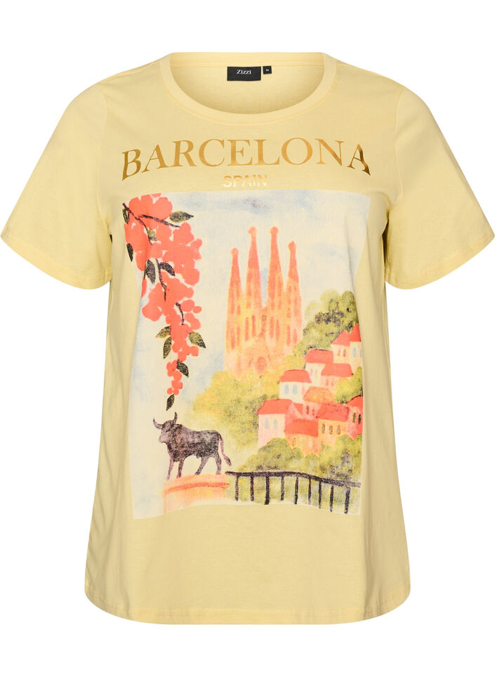 T-shirt en coton avec imprim&eacute;, Jaune clair, Packshot image number 0