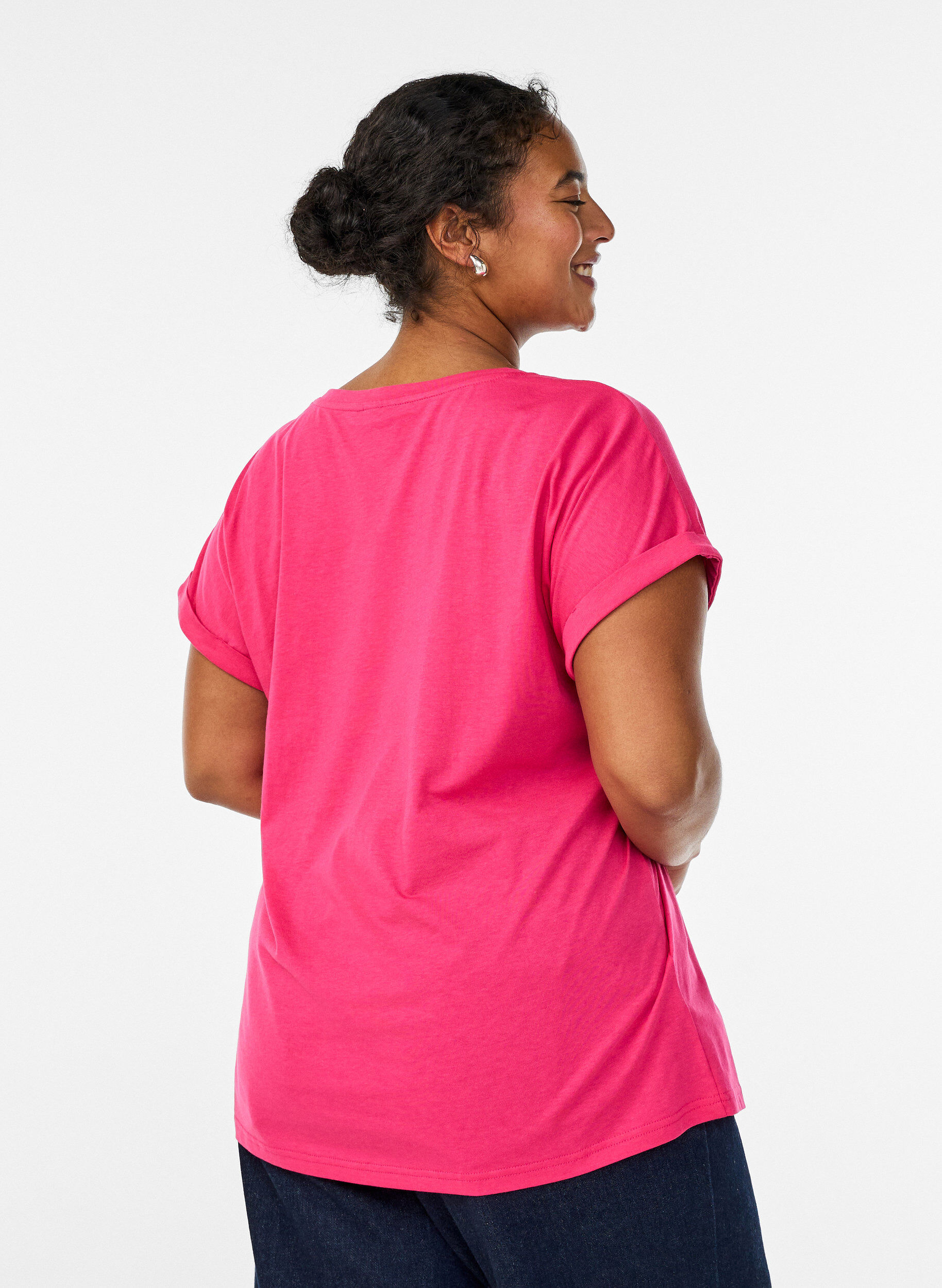 ZizziT-shirt &agrave; manches courtes en coton m&eacute;lang&eacute;, Rose, Model image number 2