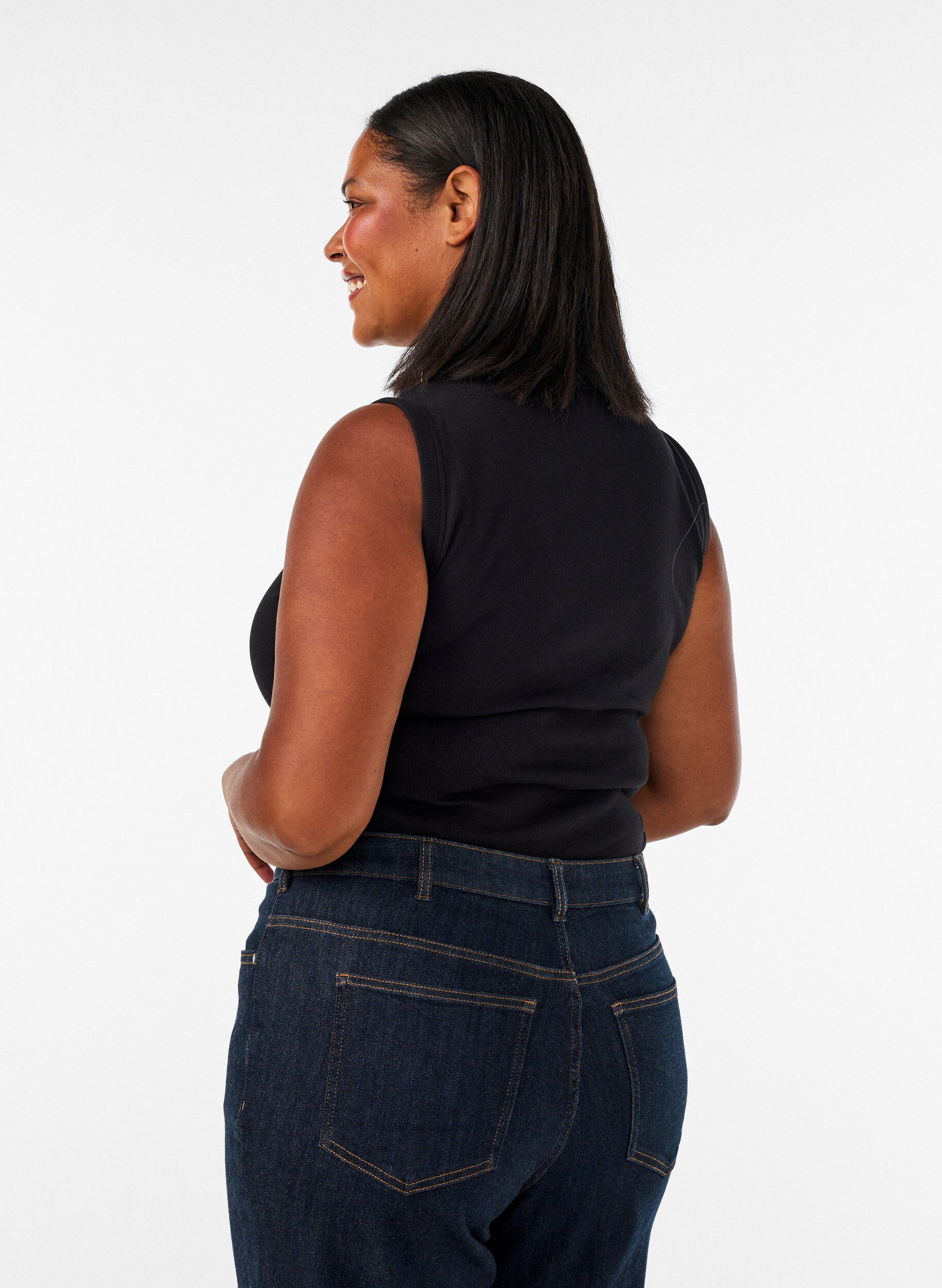 ZizziRib top with square neckline, Black, Model image number 2