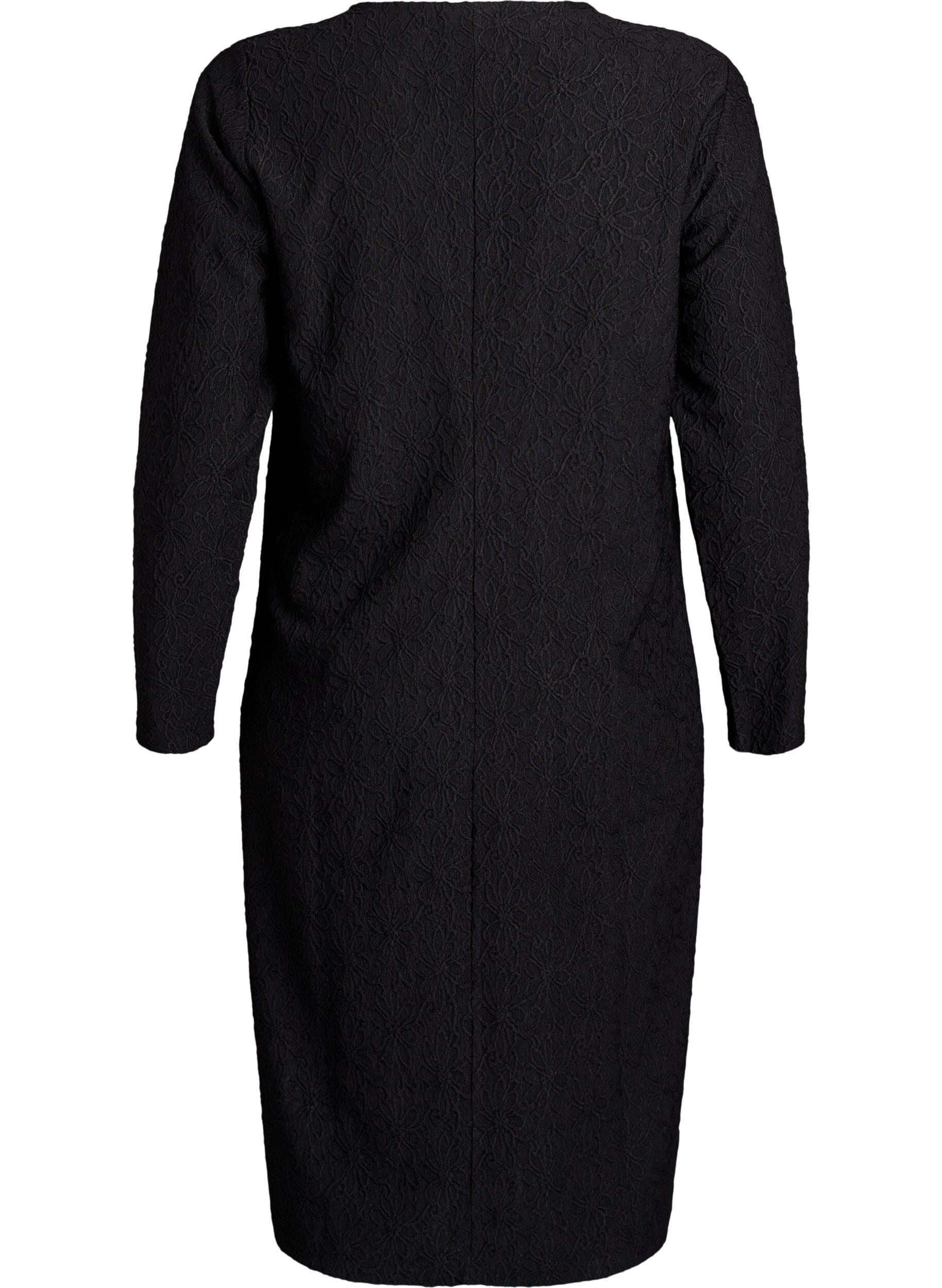 Zizzi Robe florale textur&eacute;e &agrave; manches longues, Noir, Packshot image number 1