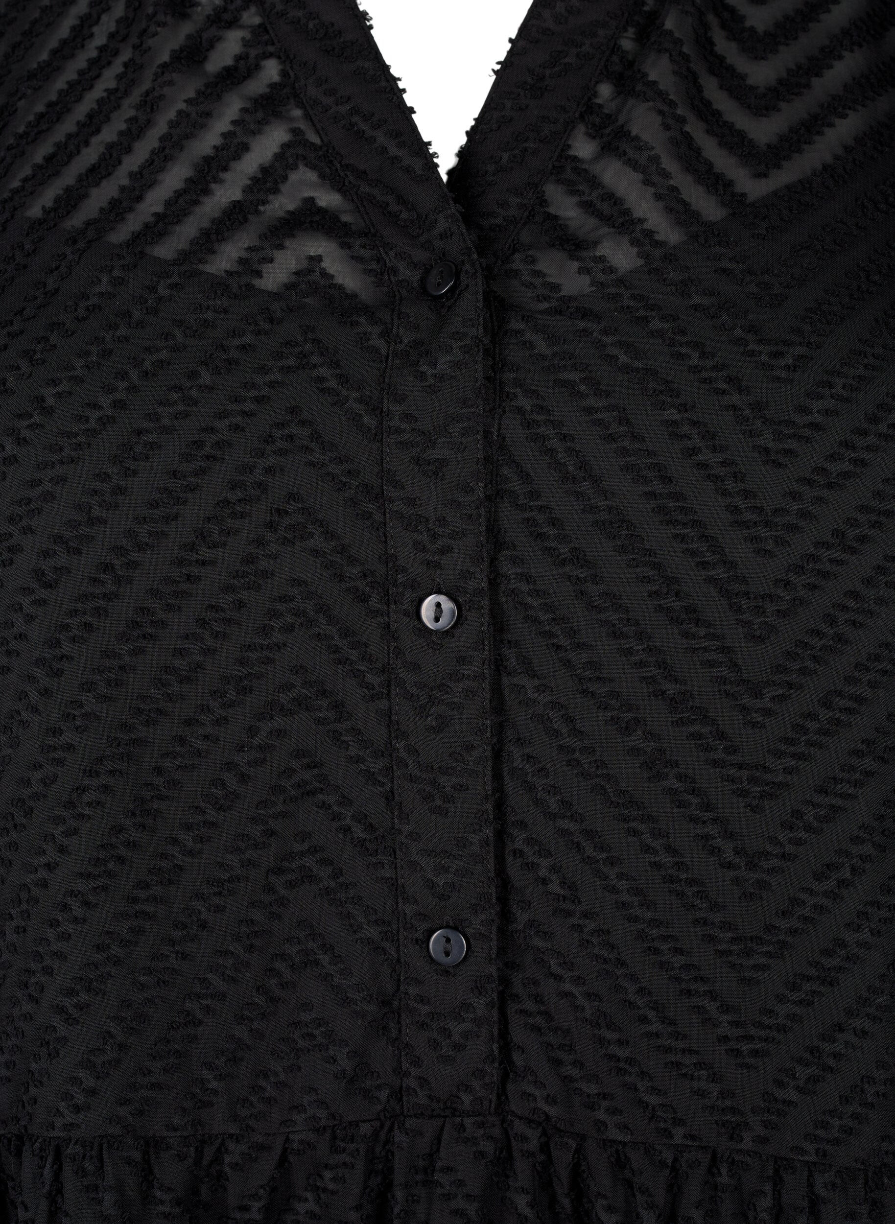 Zizzi Robe courte textur&eacute;e avec un col &agrave; volants, Black, Packshot image number 2