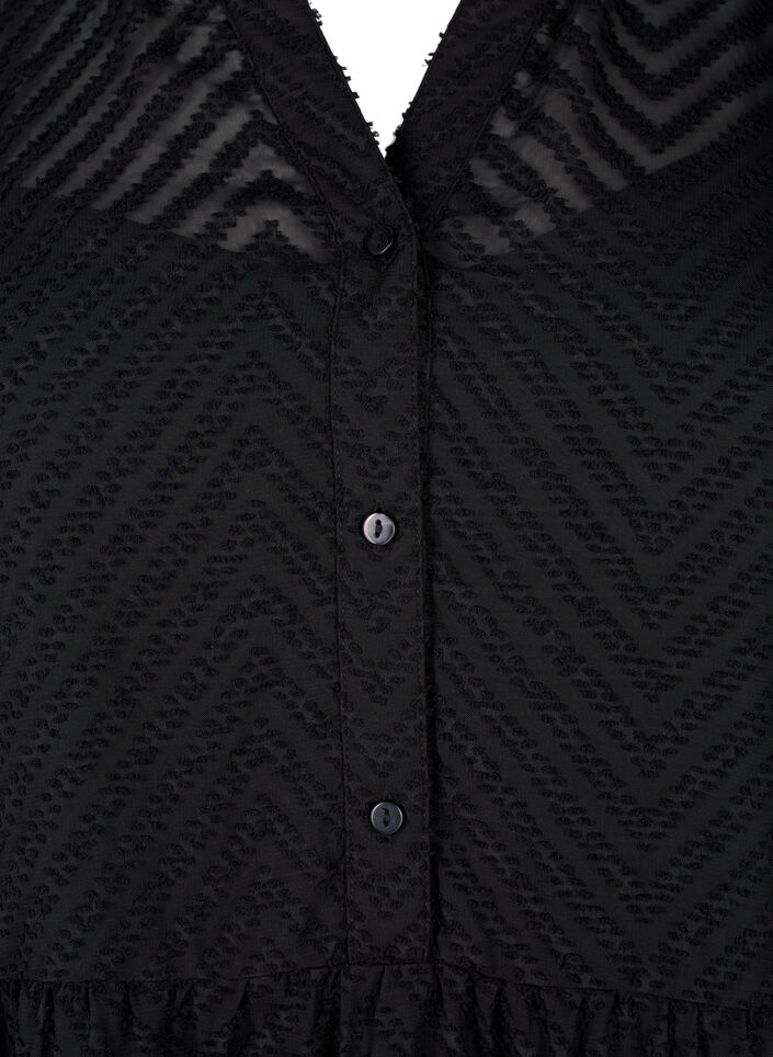 Robe courte texturée avec un col à volants, Black, Packshot image number 2