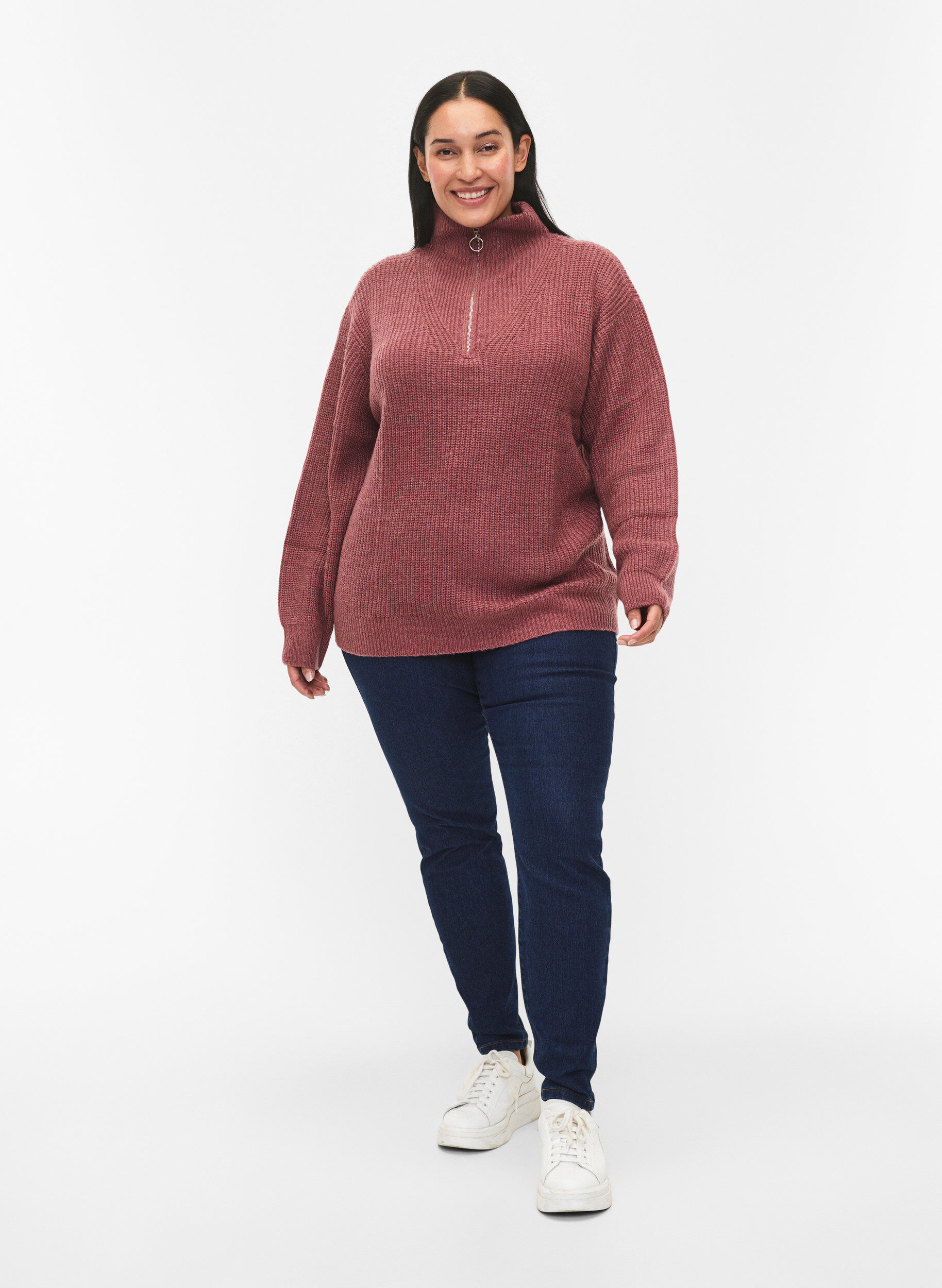 ZizziPull en tricot avec col haut et fermeture &eacute;clair, Rose poudr&eacute;e, Model image number 1