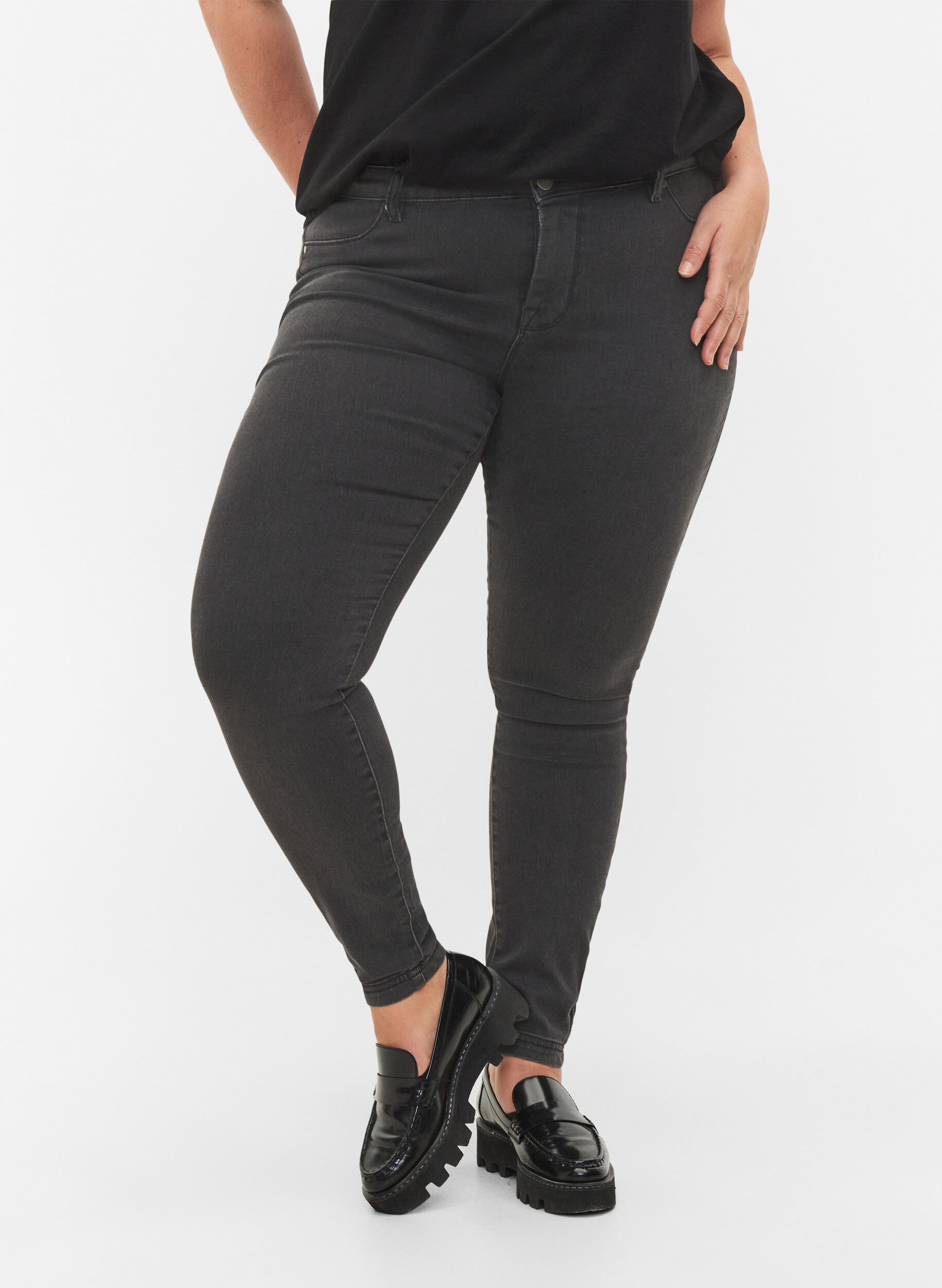 Zizzi Jeggings en coton m&eacute;lang&eacute;, Grey Denim, Model image number 2