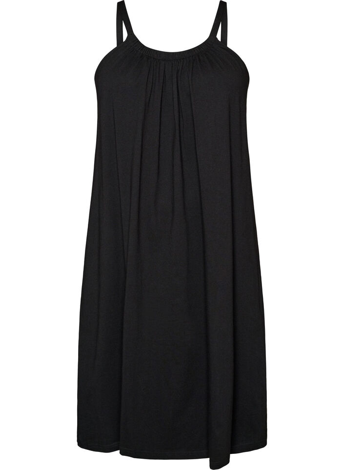 Robe &agrave; bretelles midi en coton bio, Noir, Packshot image number 0