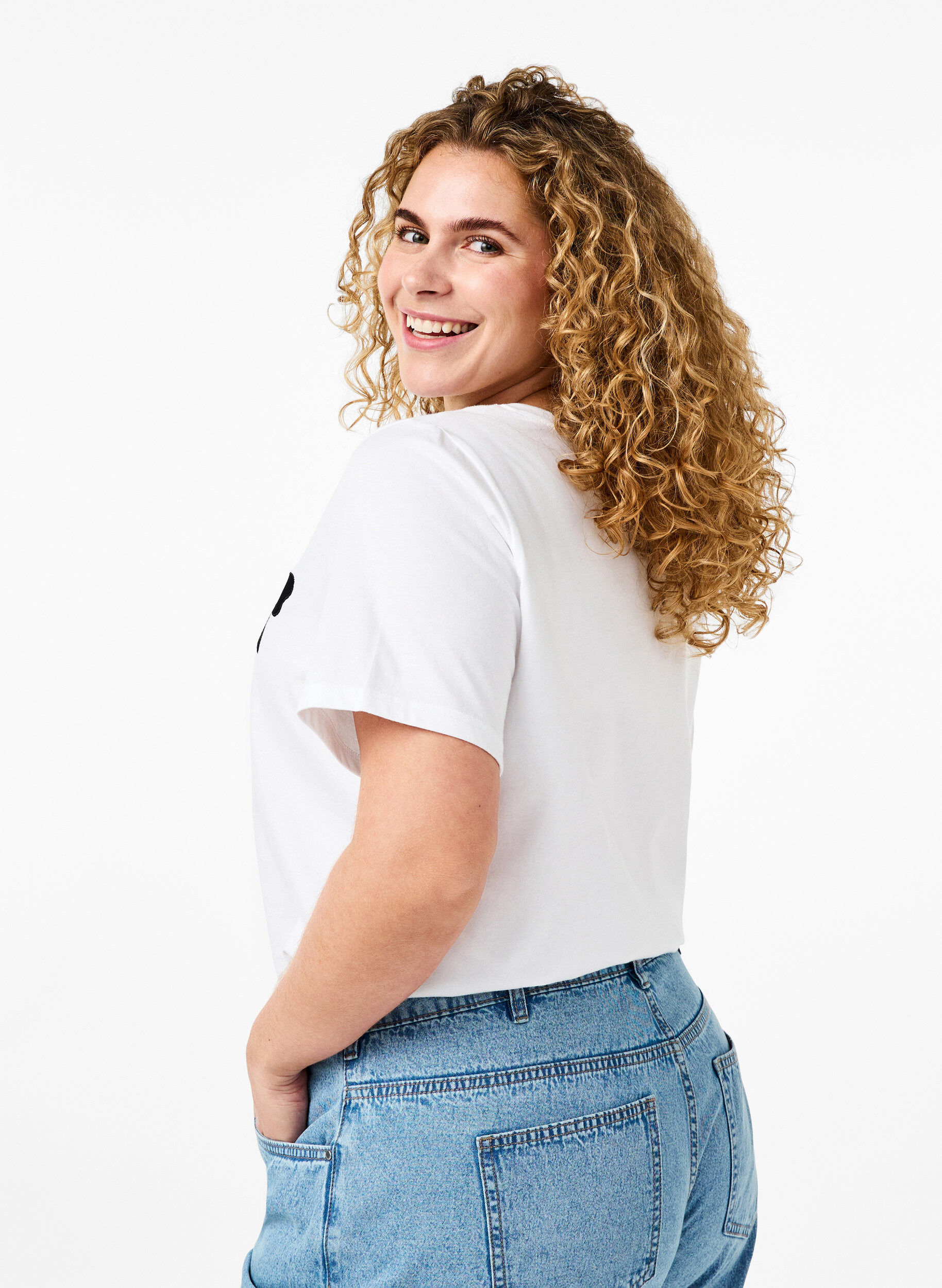 Zizzi T-shirt en coton avec n&oelig;ud papillon, Bright Wh. W. Black , Model image number 1