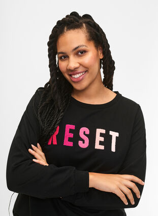 Sweatshirt avec texte, Black W. Reset, Model image number 2