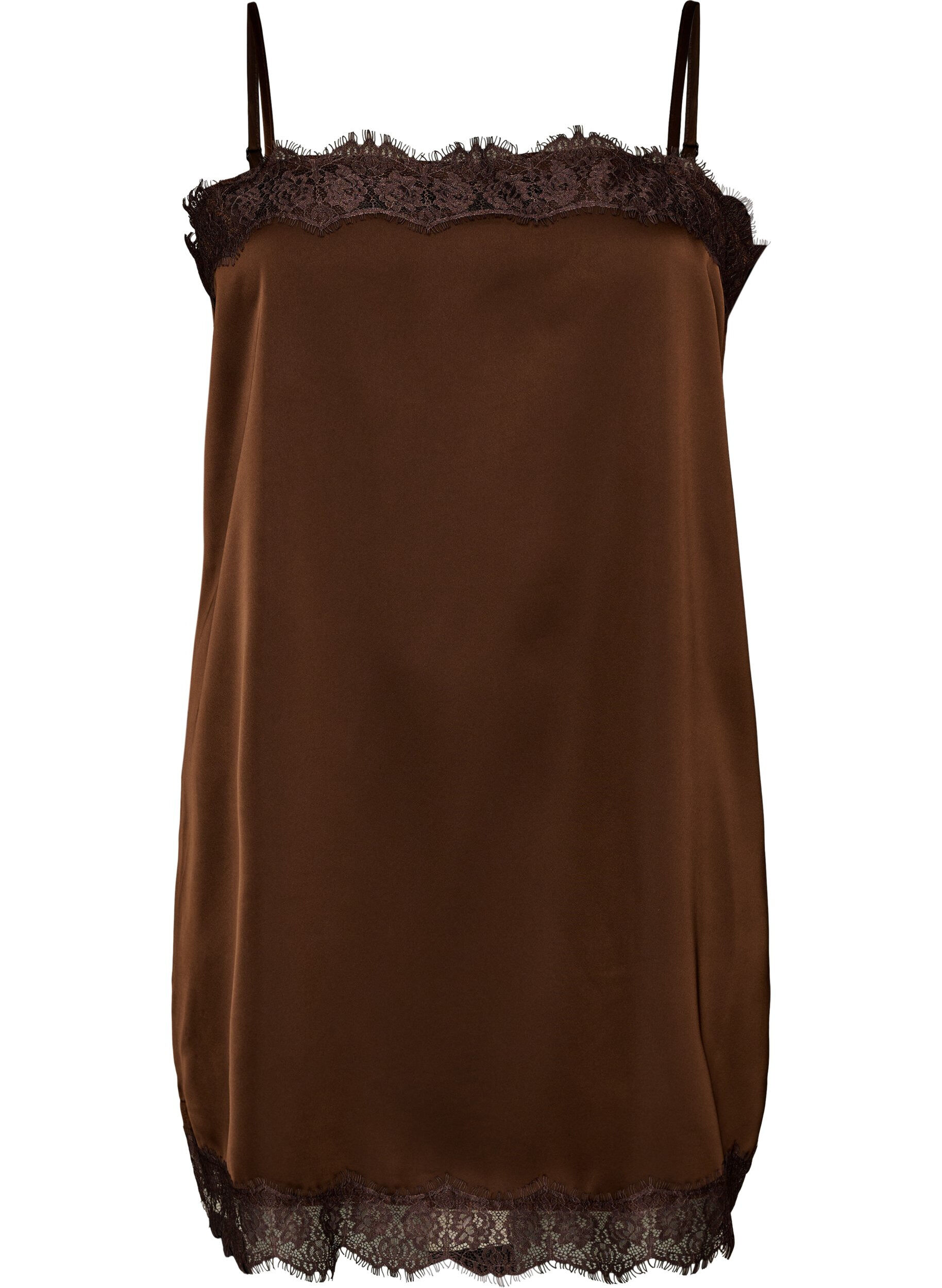 ZizziHaut long en satin bord&eacute; de dentelle, Marron, Packshot image number 0