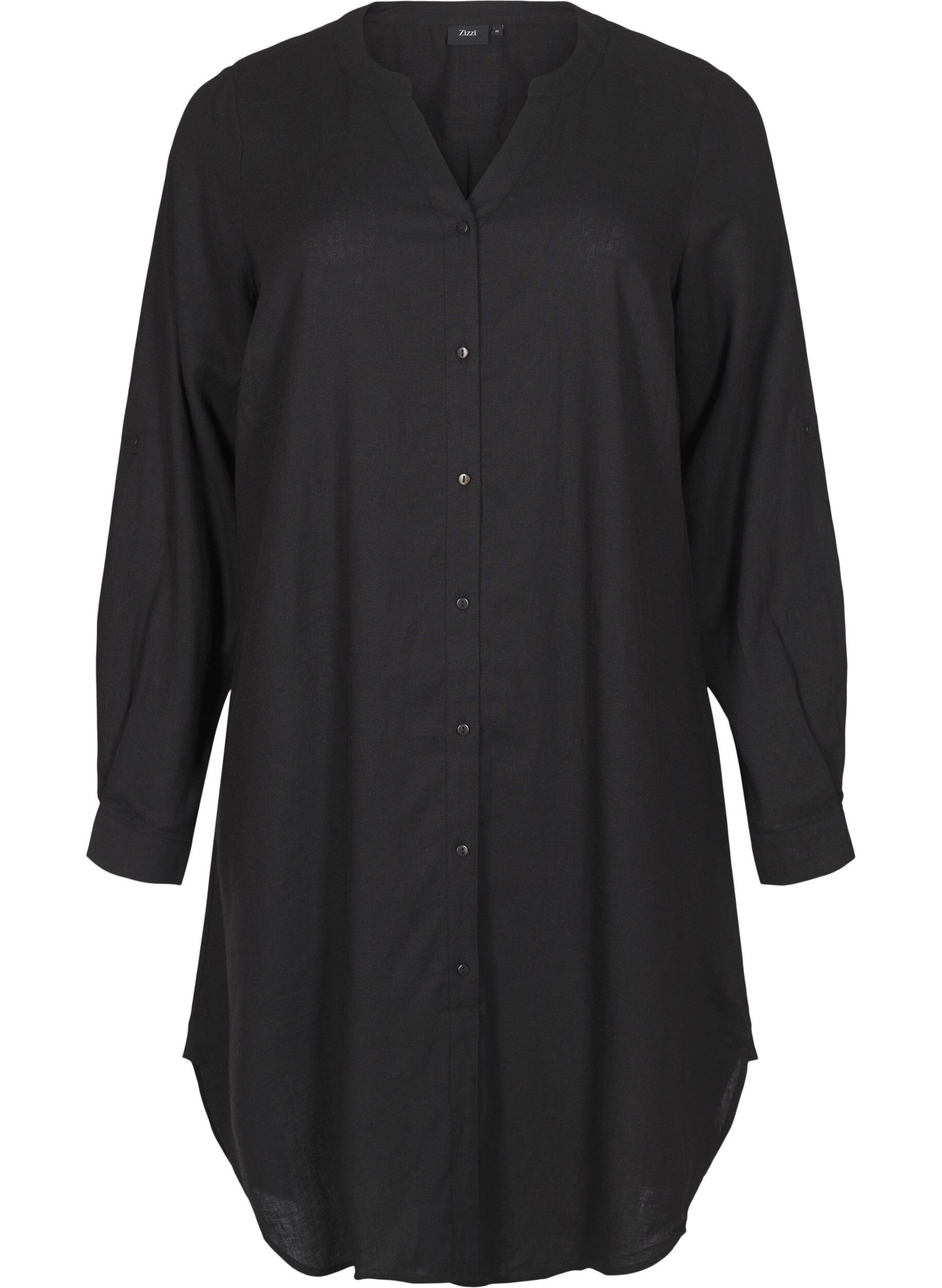 Zizzi Chemise longue en lin et viscose, Noir, Packshot image number 0
