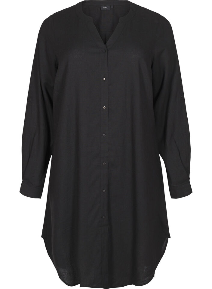 Chemise longue en lin et viscose, Noir, Packshot image number 0