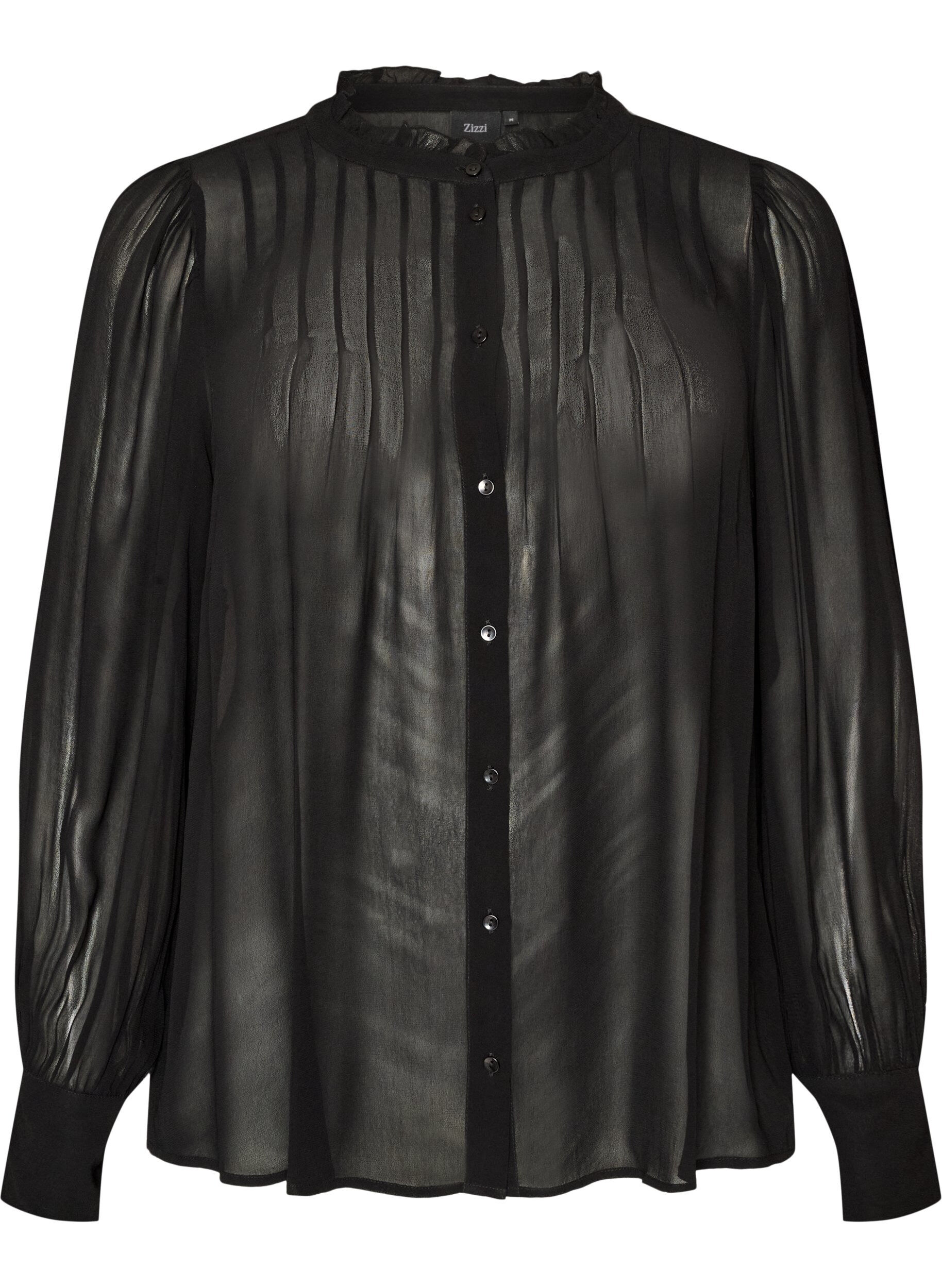 ZizziBlouse en viscose &agrave; col &agrave; volants, Noir, Packshot image number 0