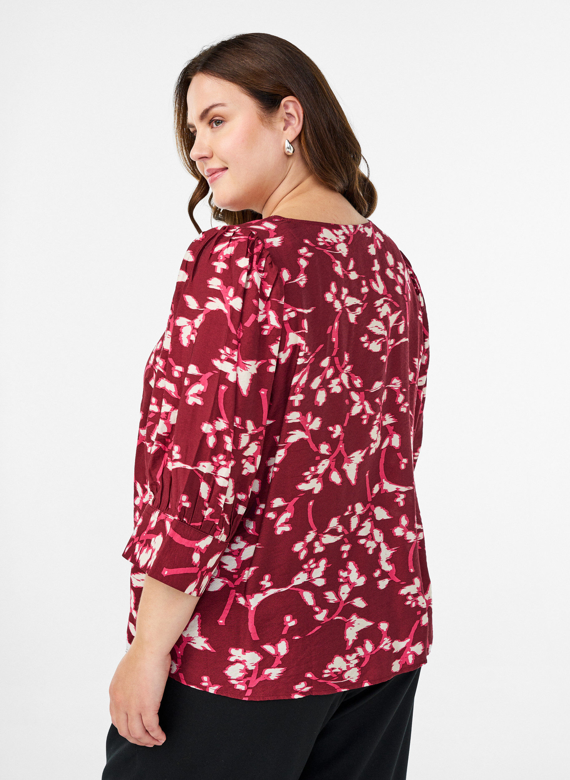 Zizzi Blouse avec col en V et manches 3/4, Rouge, Model image number 2
