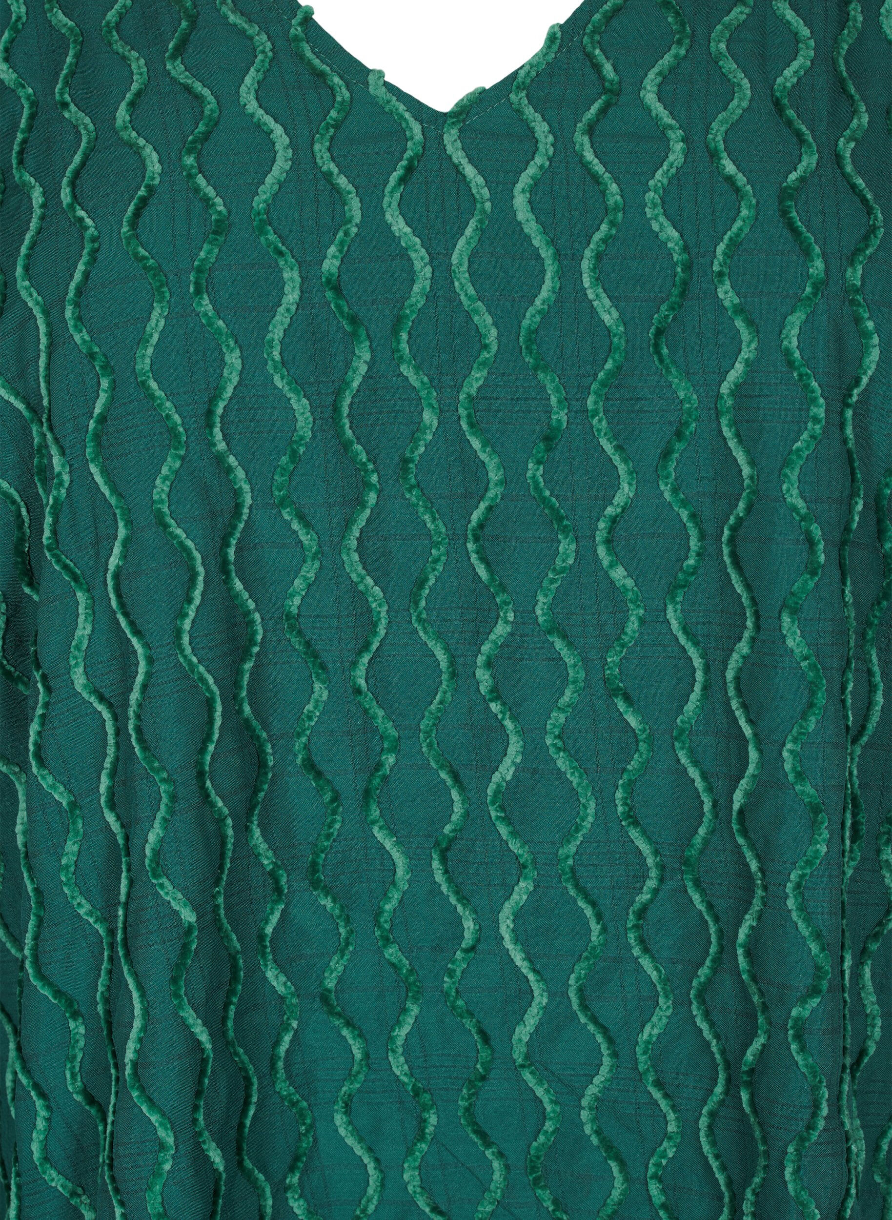 Zizzi Chemisier &agrave; manches longues &agrave; motifs avec un col en V, Rain Forest, Packshot image number 2