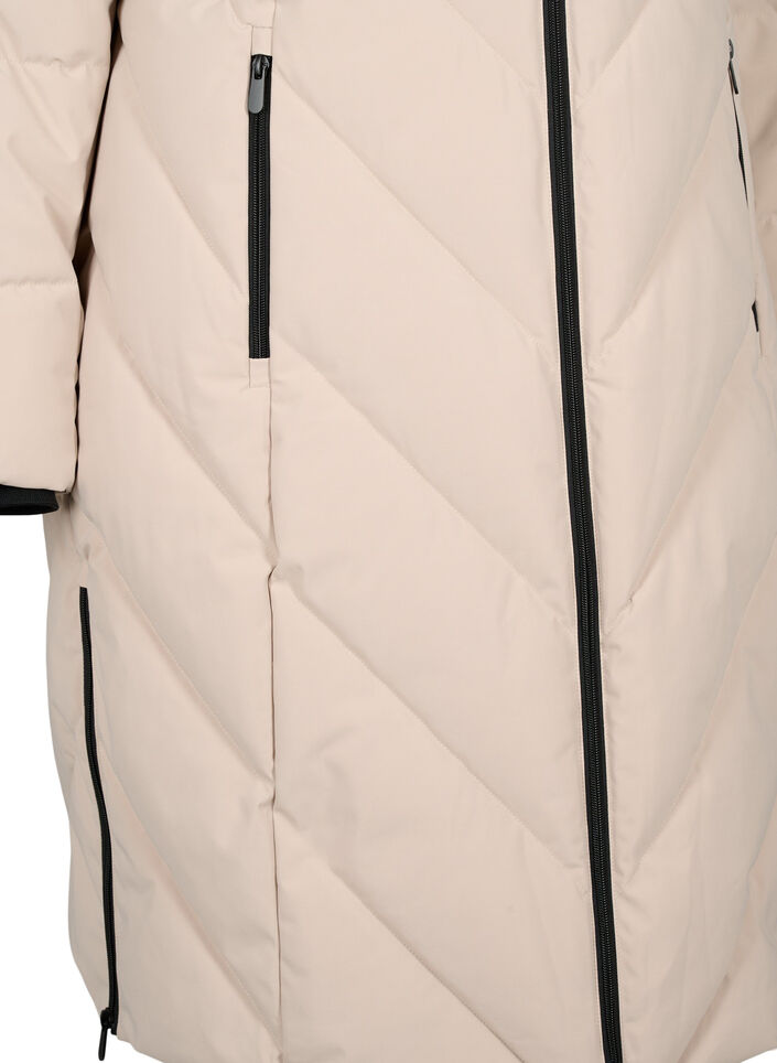 Long manteau d'hiver &agrave; fermeture &agrave; attaches et col en fausse fourrure, Beige, Packshot image number 3