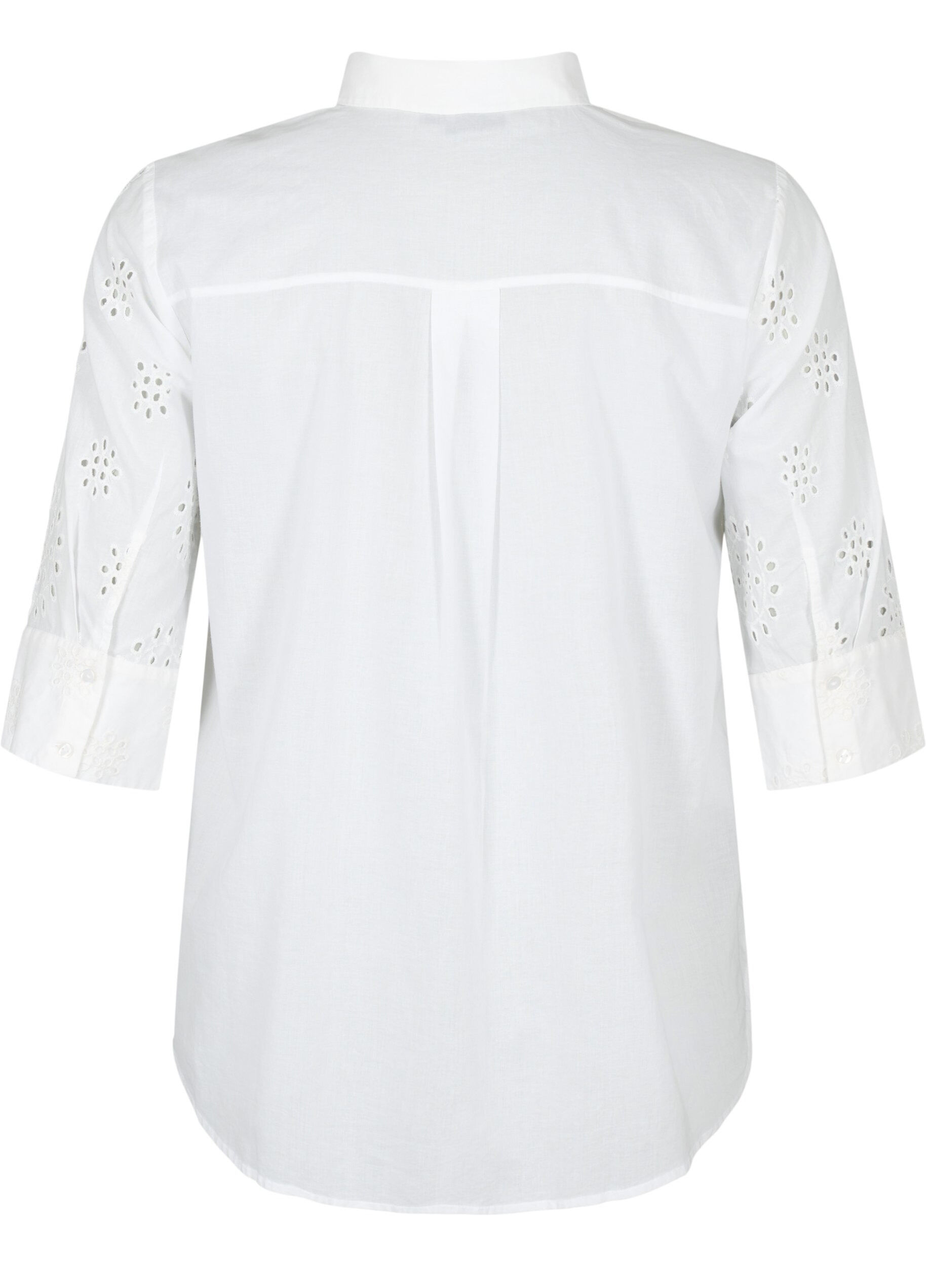 Zizzi Chemisier avec broderie anglaise et manches 3/4, Bright White, Packshot image number 1