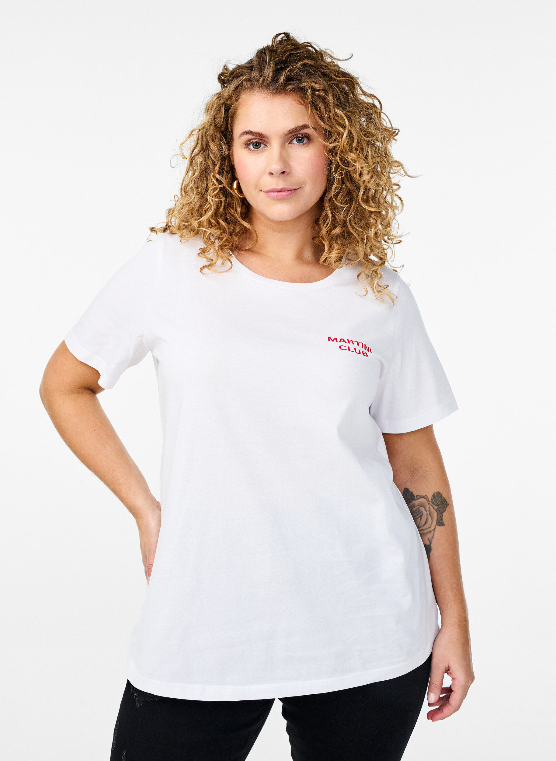 Zizzi T-shirt avec imprim&eacute;, Blanc, Model image number 2