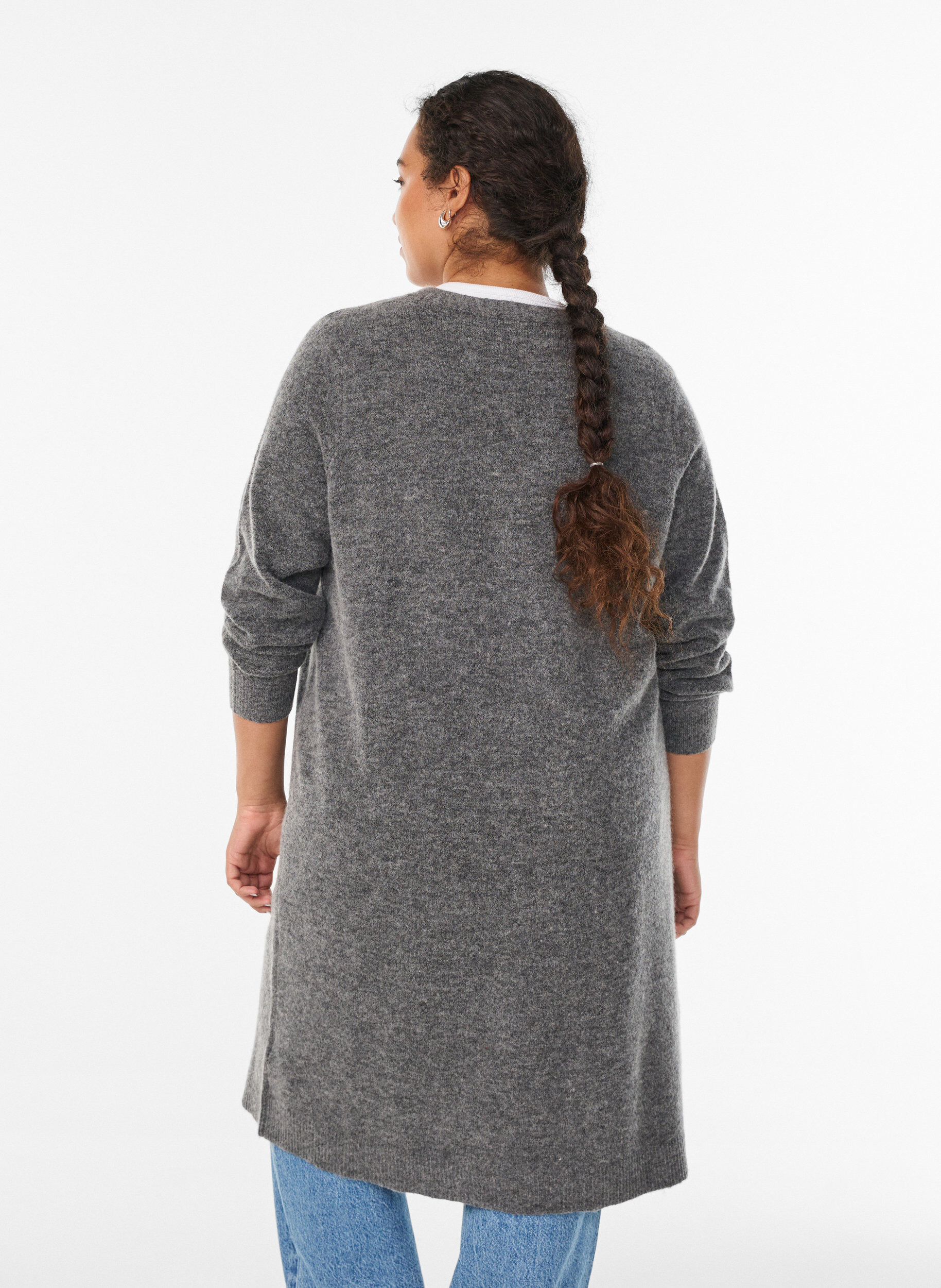 Zizzi Cardigan long en laine et alpaga, Gris anthracite, Model image number 2