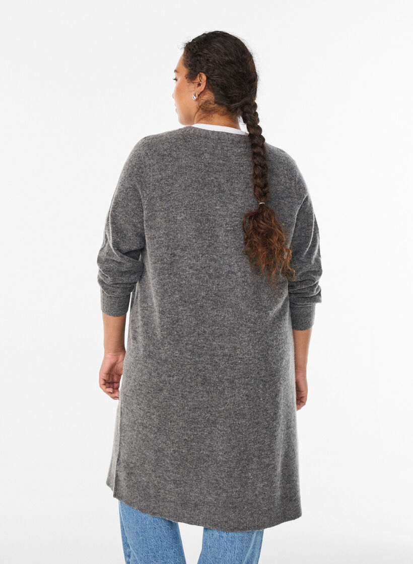Cardigan long en laine et alpaga, Gris anthracite, Model image number 2