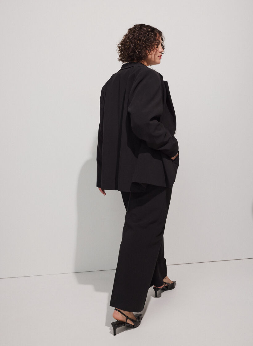 Pantalon tailleur large &agrave; taille haute, Noir, Model image number 1