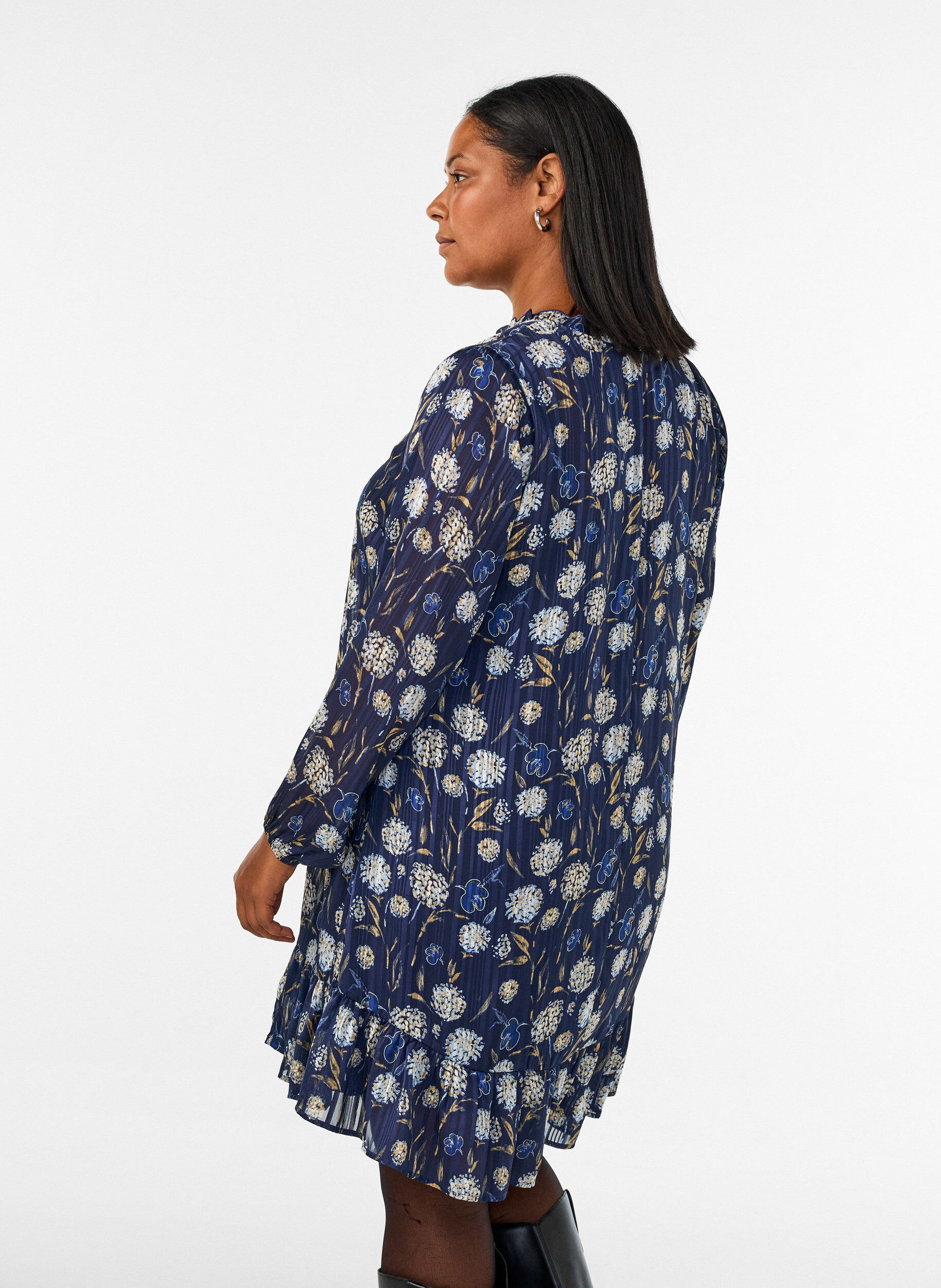 ZizziRobe &agrave; motifs avec volants et manches longues, Bleu, Model image number 2