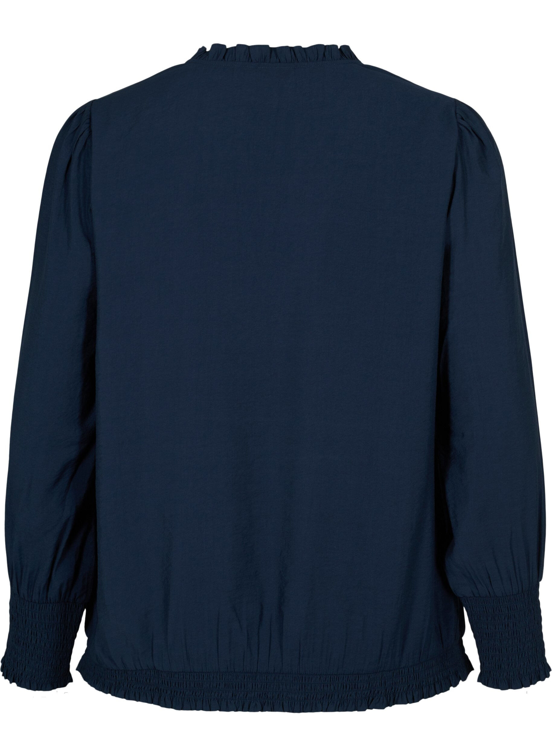 Zizzi Blouse en viscose &agrave; manches longues et &agrave; smocks, Navy Blazer, Packshot image number 1