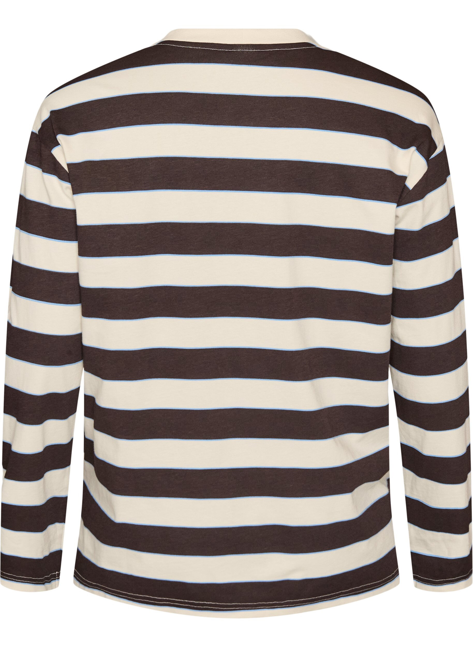 ZizziBlouse en jersey &agrave; rayures avec un imprim&eacute; texte sportif, Marron, Packshot image number 1
