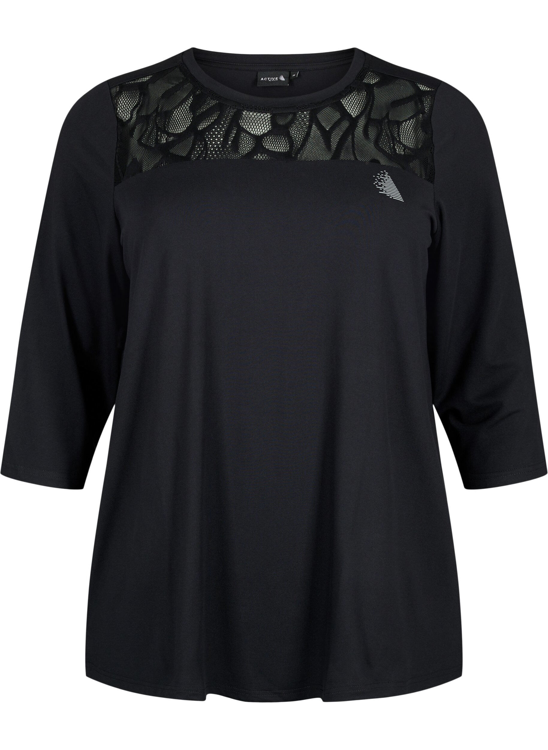 Zizzi T-shirt d'entra&icirc;nement avec manches 3/4 et maille &agrave; motifs, Black, Packshot image number 0