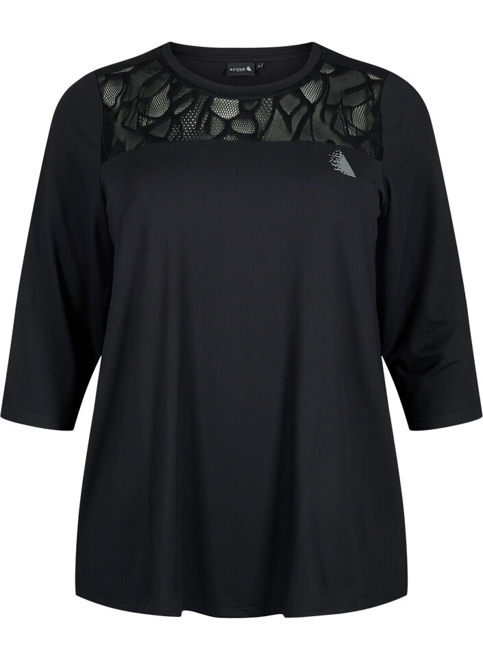 T-shirt d'entraînement avec manches 3/4 et maille à motifs, Black, Packshot image number 0