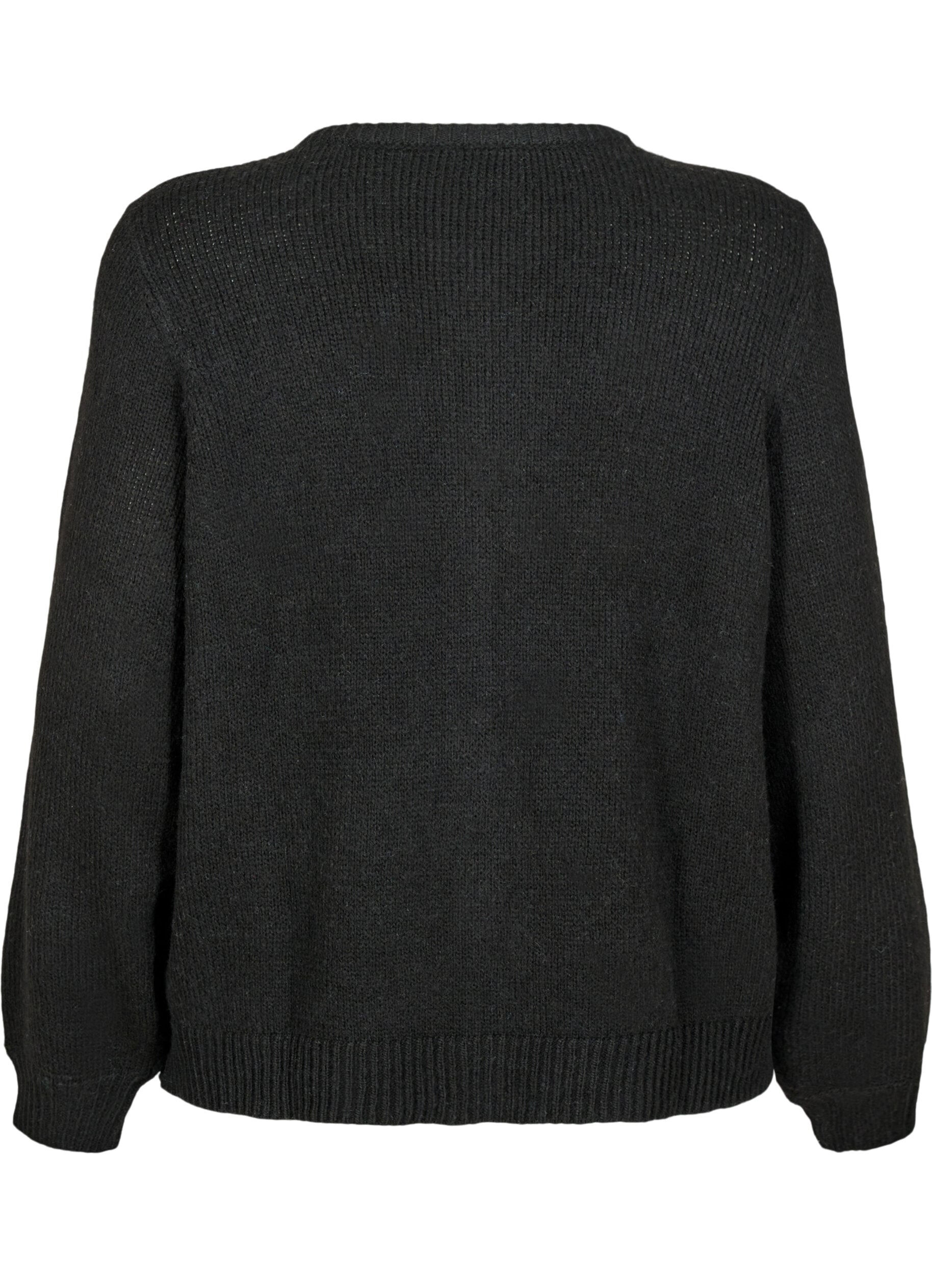 Zizzi Cardigan en maille comportant de la laine et des boutons, Black Solid, Packshot image number 1